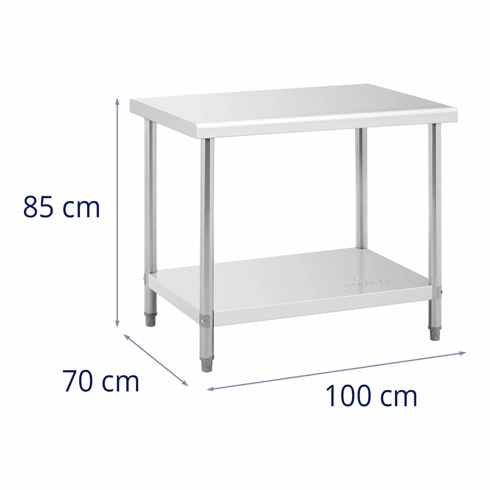 Royal Catering RCAT-100/70 Tavolo da Lavoro Piano di Lavoro per Cucina (100 x 70 cm, Carico max. 400kg, lastra HDF, Piedini regolabili, Acciaio inox)