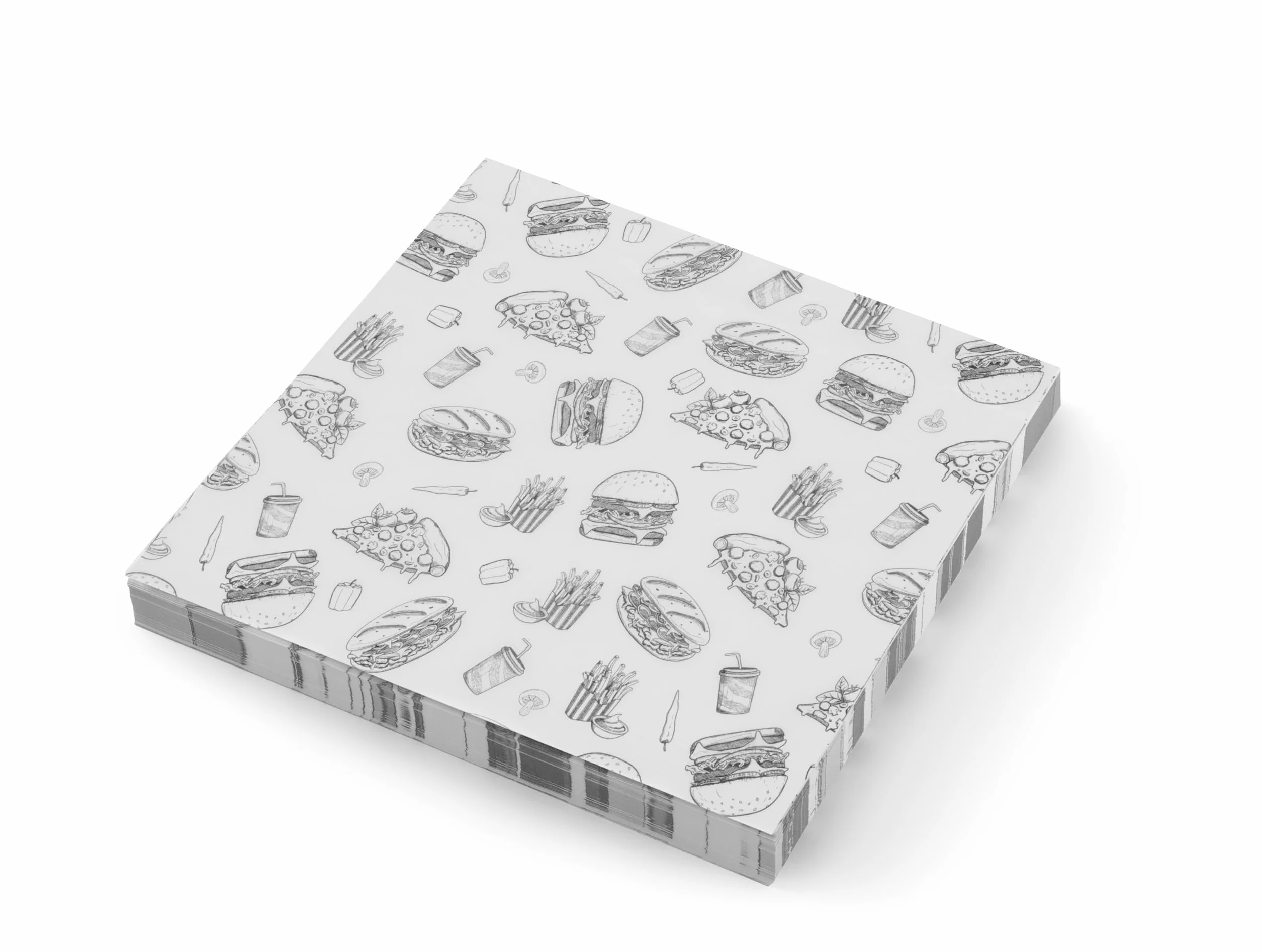 HENDI Carta alimentare antigrasso, confezione da 500 fogli, resistente ai grassi, carta cerata in bianco e nero con illustrazioni di hamburger per avvolgere o servire alimenti, 305x305mm