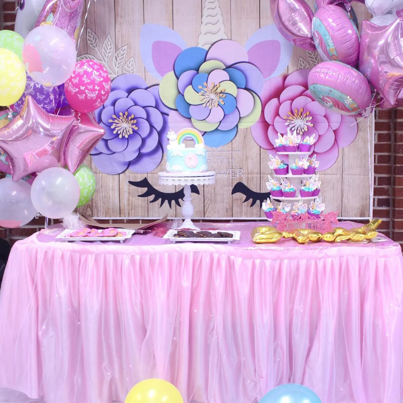 HBBMAGIC gonna da tavolo in tulle rosa baby 275 cm con volant lavabile