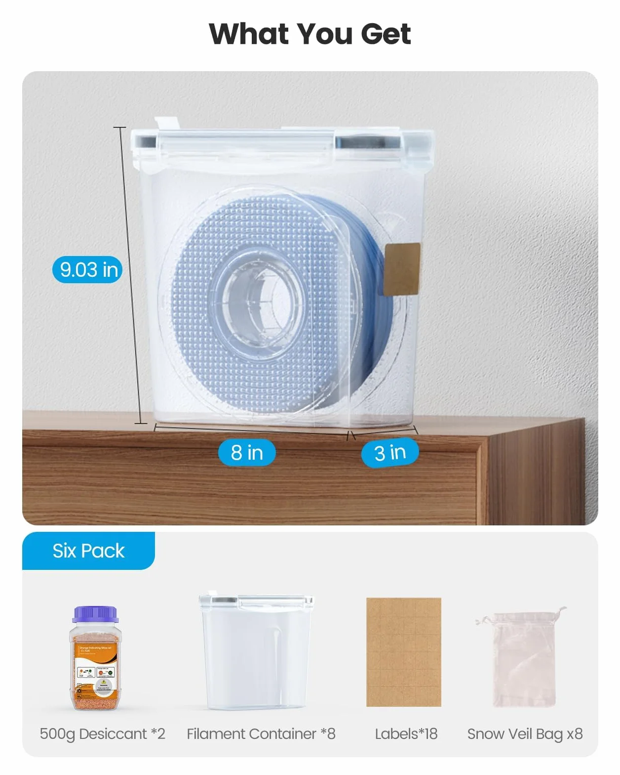 YOOPAI Scatola portaoggetti per filamenti, confezione da 8 contenitori per filamenti per stampa 3D, sigillatura e protezione, scatola portatile con essiccanti ed etichetta per casa e ufficio