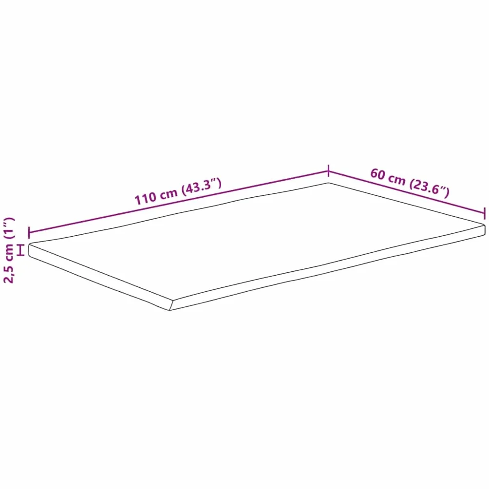 vidaXL Piano Tavolo Bordi Vivi 110x60x2,5 cm Legno di Mango Grezzo, Piano Sostituzione Tavolo, Piano per Tavolo da Pranzo, Piano d'appoggio