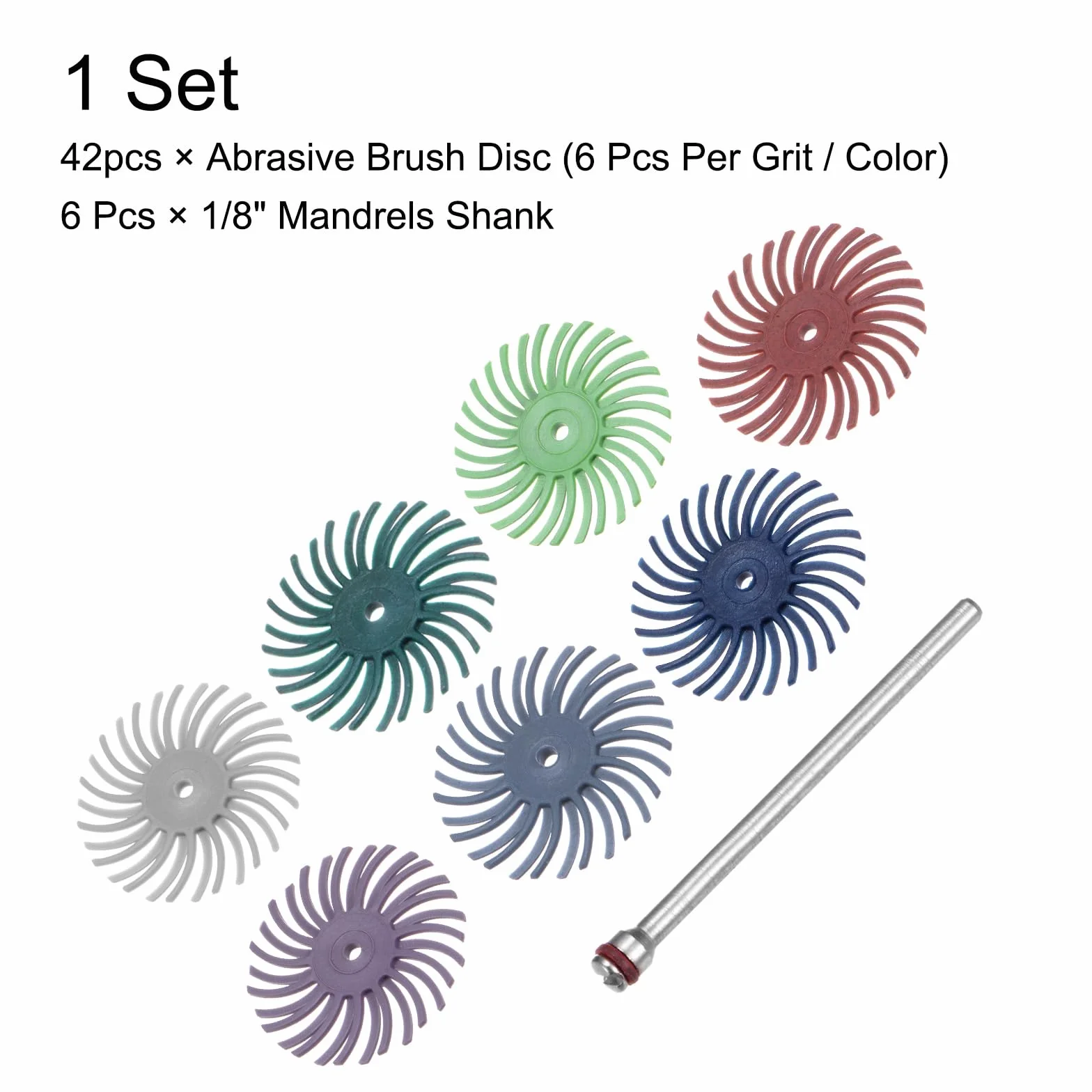 QUARKZMAN 42 Pezzi Set Dischi A Setole Radial 1" 80-2500 Grana Kit Spazzole Abrasive Per Levigatura Ruote Per Lucidatura Con 6 Mandrini 1/8" Per Pulitura E Lucidatura Di Gioielli Metallo