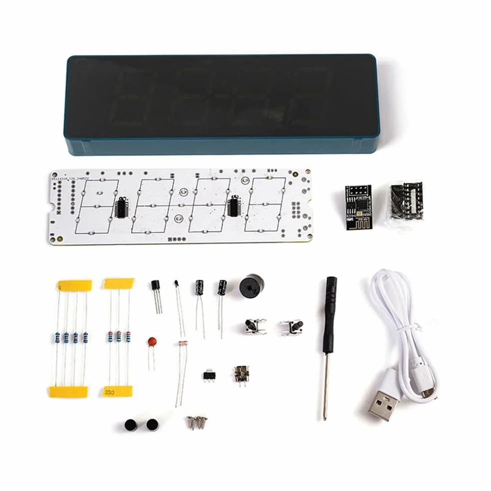 Kit elettronico fai da te digitale RGB LED colorato sveglia Suite 4Digit data temperatura orologio saldatura pratica progetto, B