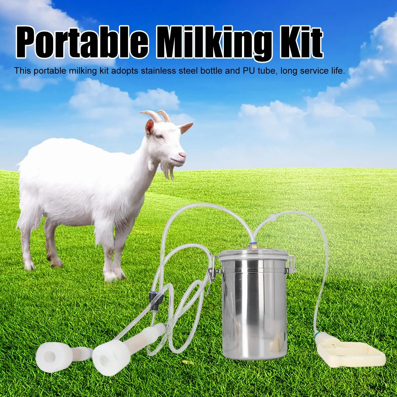 Mungitrice Per Mucca Di Capra, Mungitrice Manuale Da 2 Litri, Mungitrice Portatile Per Capra Domestica Kit Per Mungitrice Per Mucca Di Pecora, Set Di Mungitura Portatile Per Bottiglia In Acciai