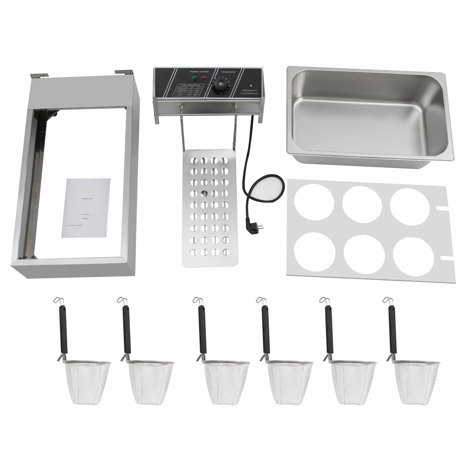 Fornello elettrico da 2000 W, con 6 cestini, temperatura regolabile, in acciaio inox, per ristoranti, spaghetti, mense, ecc