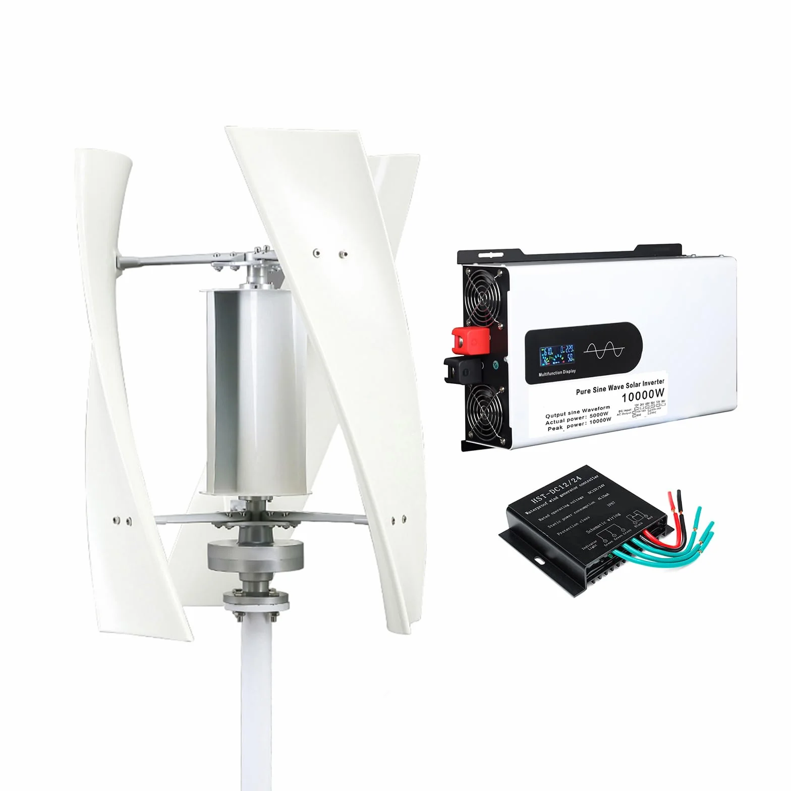 Turbina Eolica, 10000W 12V-220V Kit Generatore Eolico Verticale Produttore di Elettricità con Inverter di Potenza Rumore Ridotto Generatore Eolico a 3 Pale