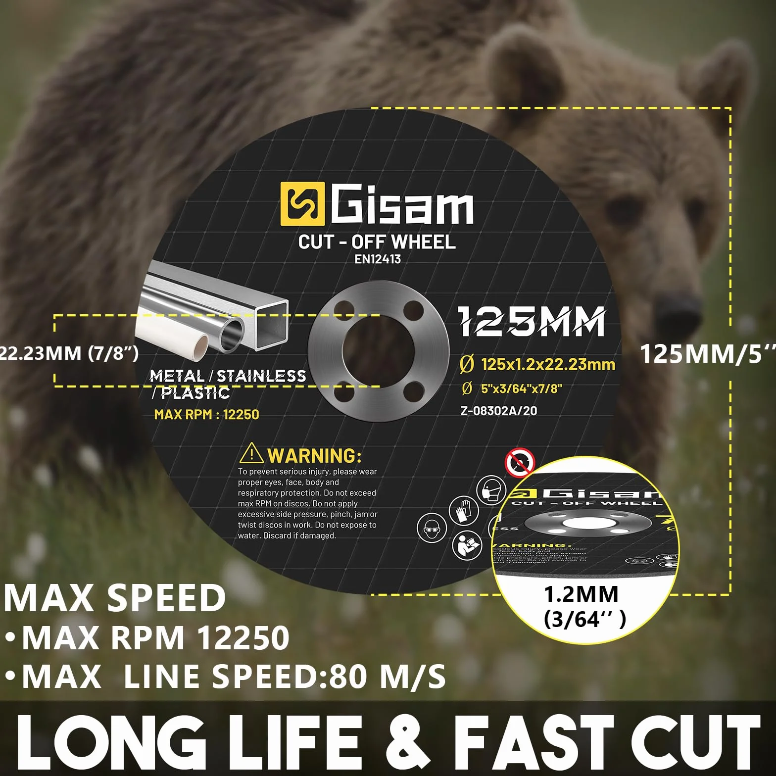 Gisam Professionale Dischi da Taglio 125 mm per Metallo 25 Pezzi, 125 x 1,2 x 22,23 mm, Foro Ø 7/8” mm, Dischi per Smerigliatrice, Set di Accessori per 125mm Smerigliatrice Angolare