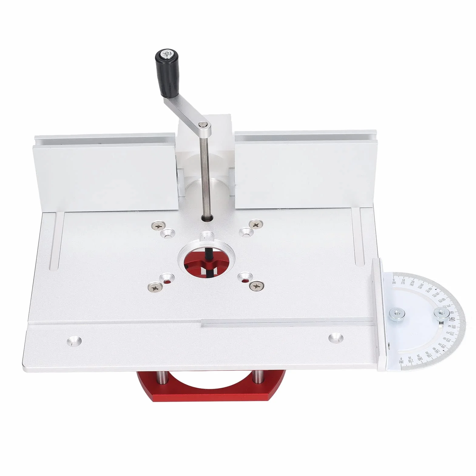 Sollevatore Universale per Router con Piastra Superiore Sollevamento Manuale Lavorazione del Legno Scanalatura Rifilatura Smussatura Piano del Tavolo con 4 Fori di Montaggio Corsa (Argento)