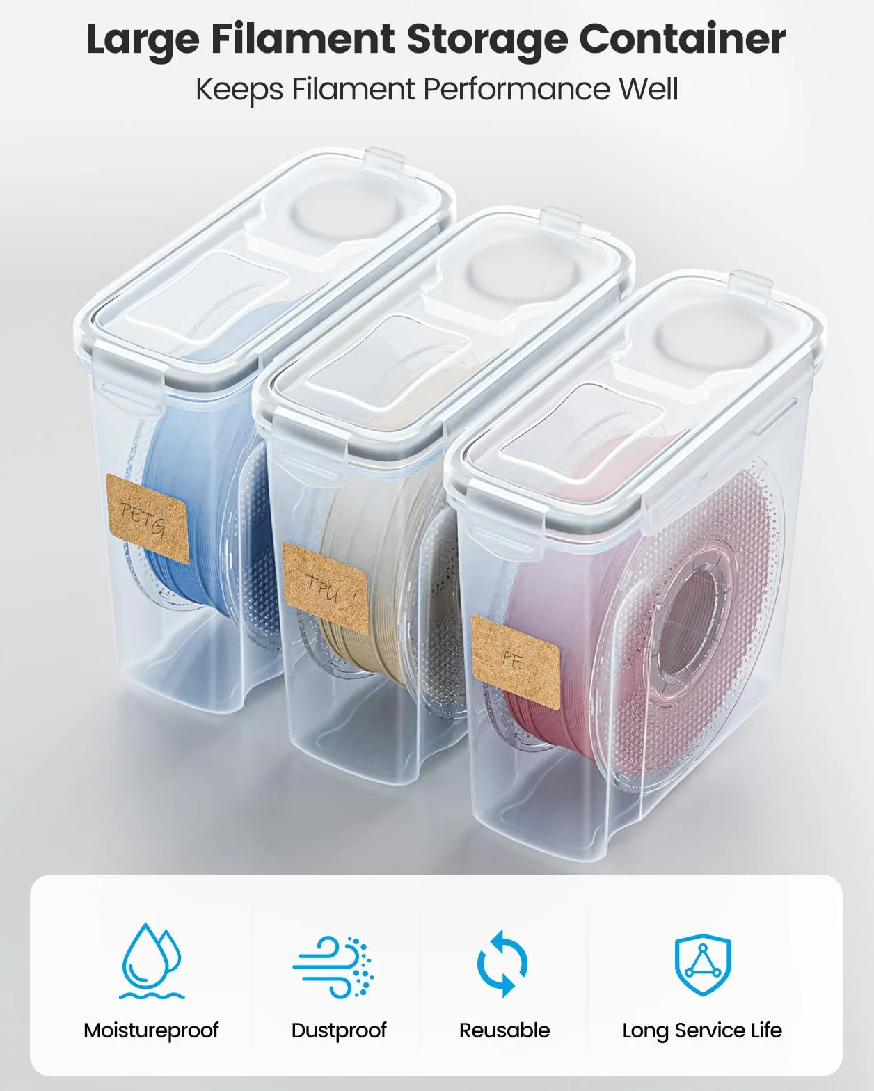 YOOPAI Scatola portaoggetti per filamenti, confezione da 8 contenitori per filamenti per stampa 3D, sigillatura e protezione, scatola portatile con essiccanti ed etichetta per casa e ufficio
