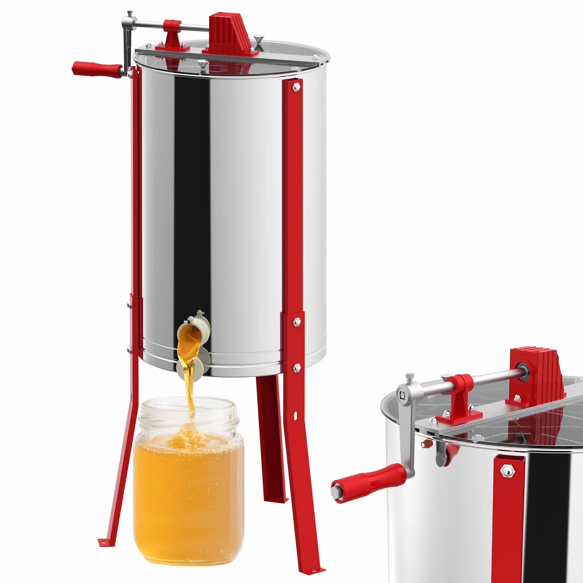 FIVMEN Fionda di miele manuale a 3 favi in acciaio inox centrifuga tangenziale estrattore di miele con coperchio, azionamento manuale e gambe regolabili centrifuga miele accessori universali per
