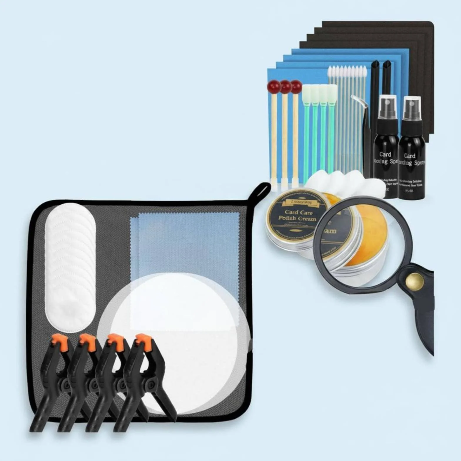 Gralara Kit Pulizia e Lucidatura Carte Microfibra Fine, Kit Pulizia Carte Collezionabili Organizzato, Attrezzatura Hobby per Casa