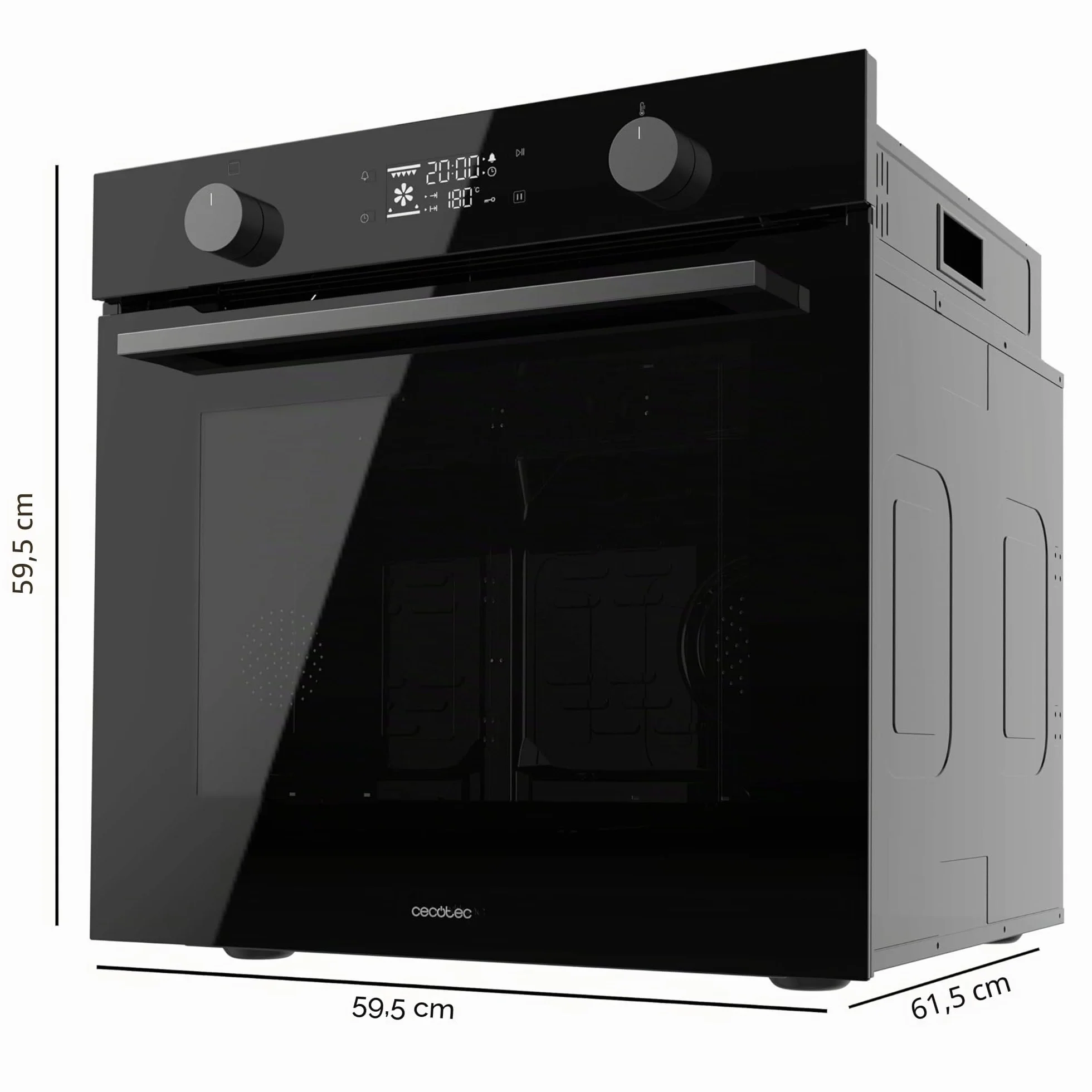 Cecotec Forno da Incasso Multifunzione Pirolitico Bolero Hexa P526000 Glass Black A. 2800W, 73L, 9 funzioni: Defrost, Convenzionale, Grill, Pirolisi. Display Touch, Cooling Fan, Porta Vetro, Classe A
