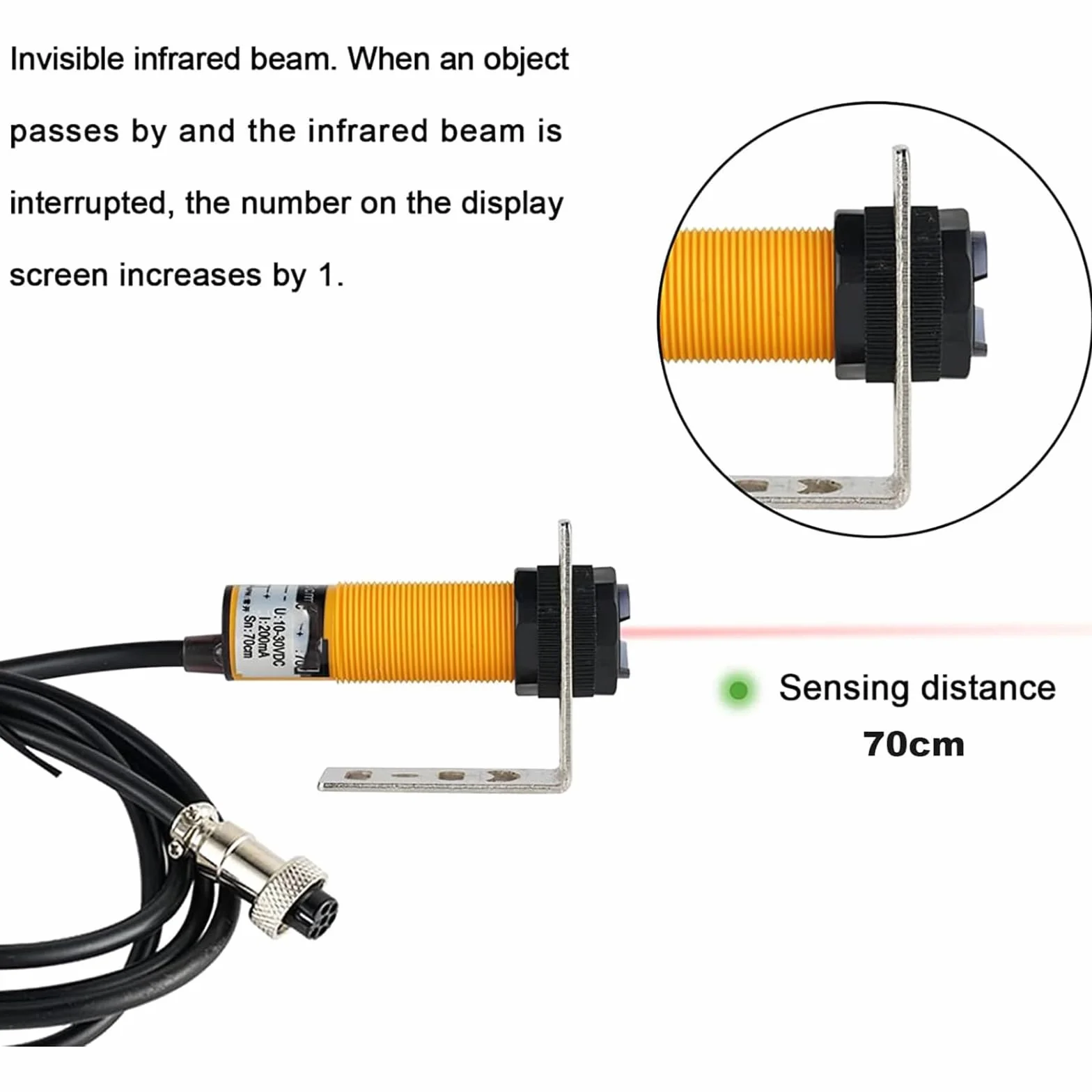 Contatore digitale LED con sonda a infrarossi, memoria di spegnimento, fino a 99999 conteggi, gamma sensore 70 cm per automazione di fabbrica e officina