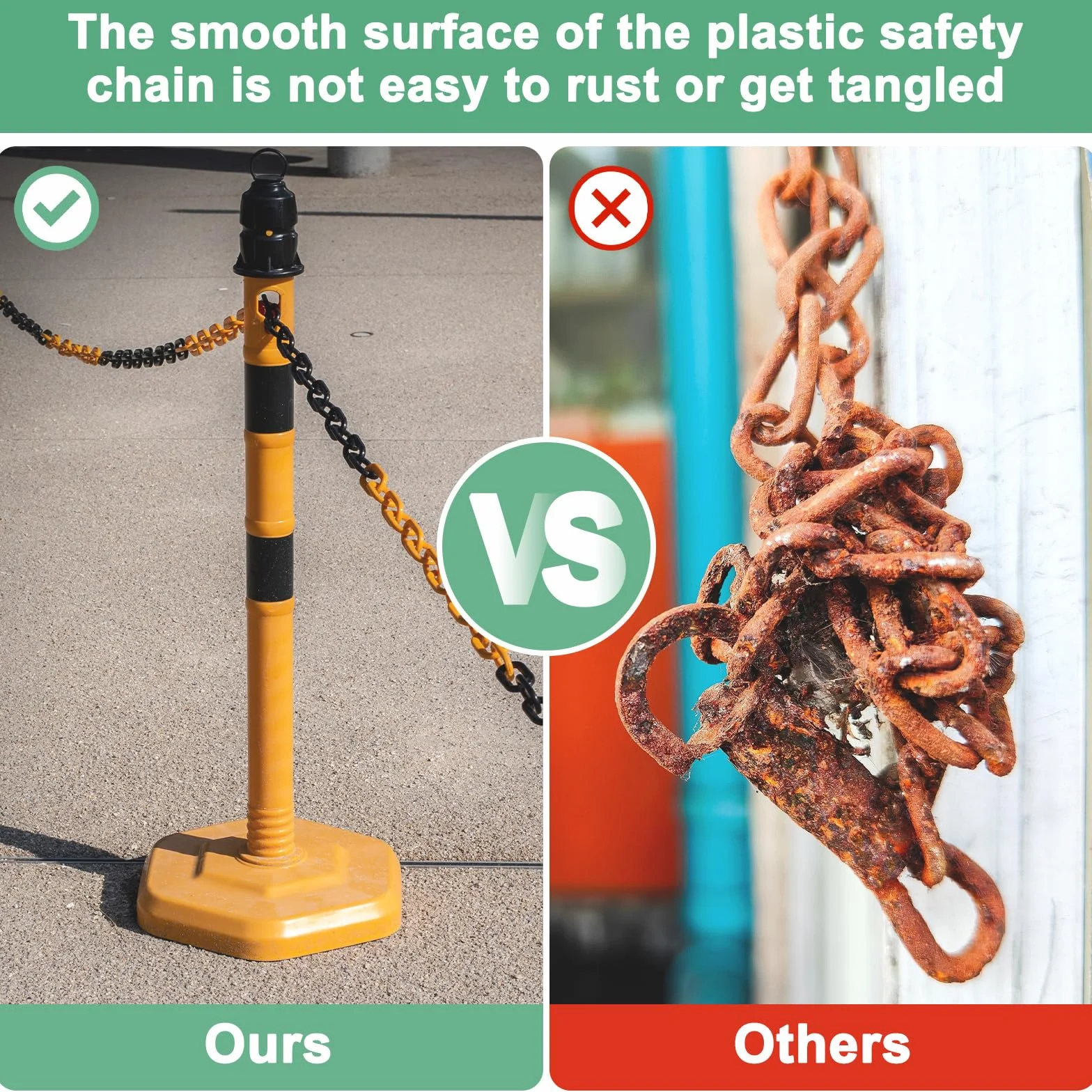 M METERXITY Catena Di Barriere In Plastica, Lunghezza 10 Piedi Catena Di Sicurezza Impermeabile Bianca Con Fibbia A Forma Di S Per Controllo Folla/Ascensore