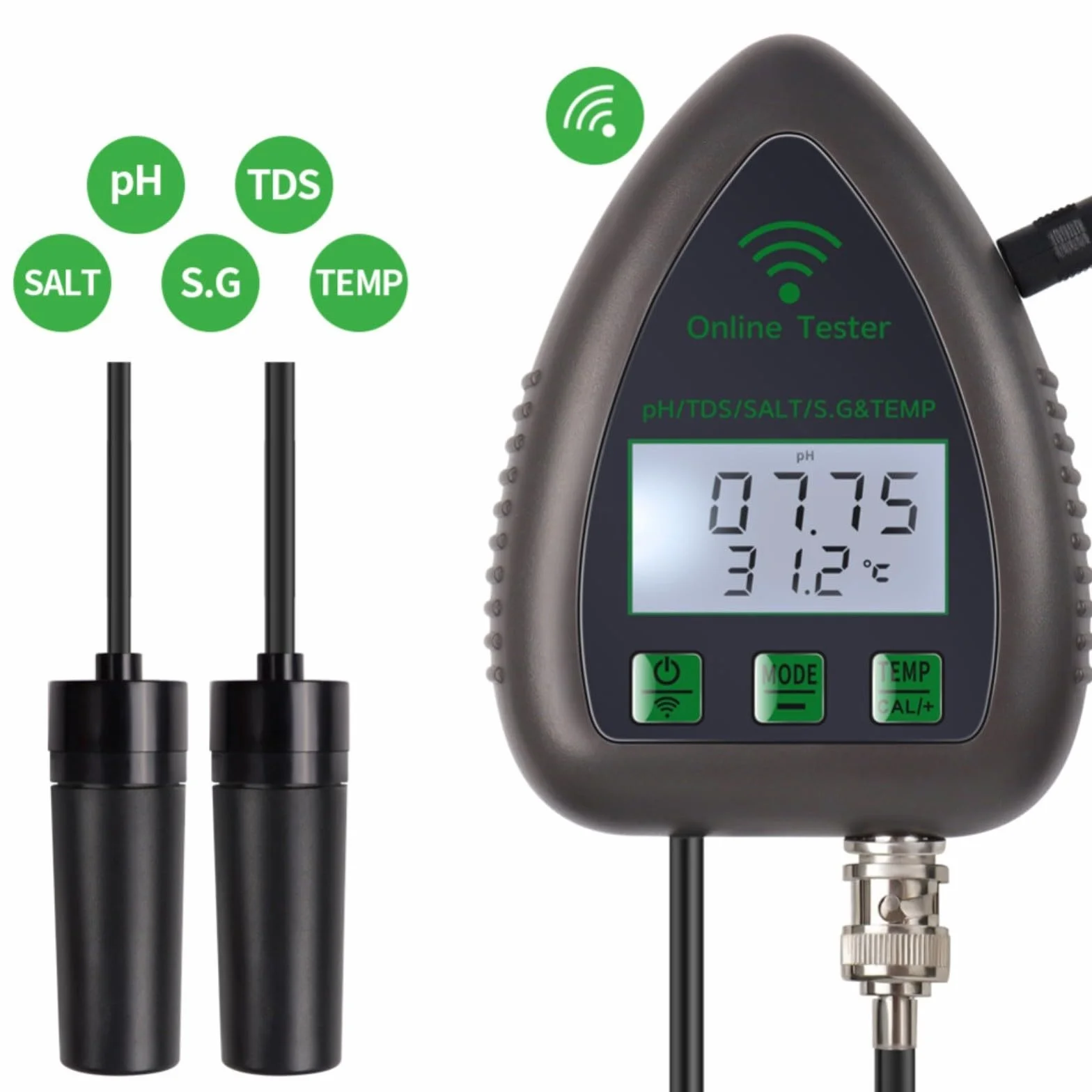 Per Tuya 5-in-1 WiFi PH Monitor e Tester di Qualità Dell'Acqua Con Salinità, Gravità Specifica, Sensori di Temperatura Per Acquari, Laghetti Di Pesci, Idroponica (WF9953)