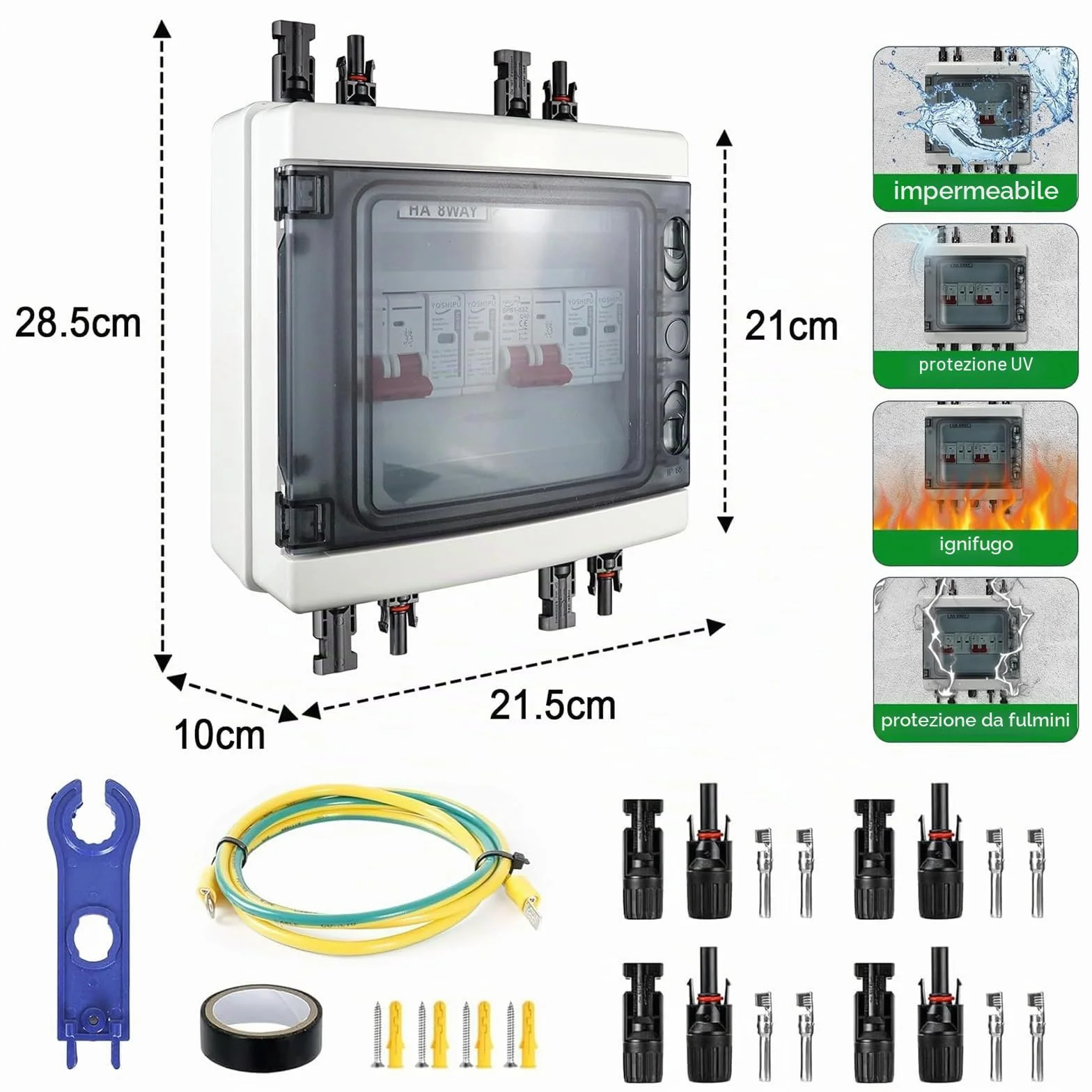 Scatola di Giunzione Solare Fotovoltaica, 1000V 40A Solar PV Combiner Box 2 in 2 out Scatola di Distribuzione Impermeabile, Interruttore Fotovoltaico con Spina Solare per Esterni Sistema Solare