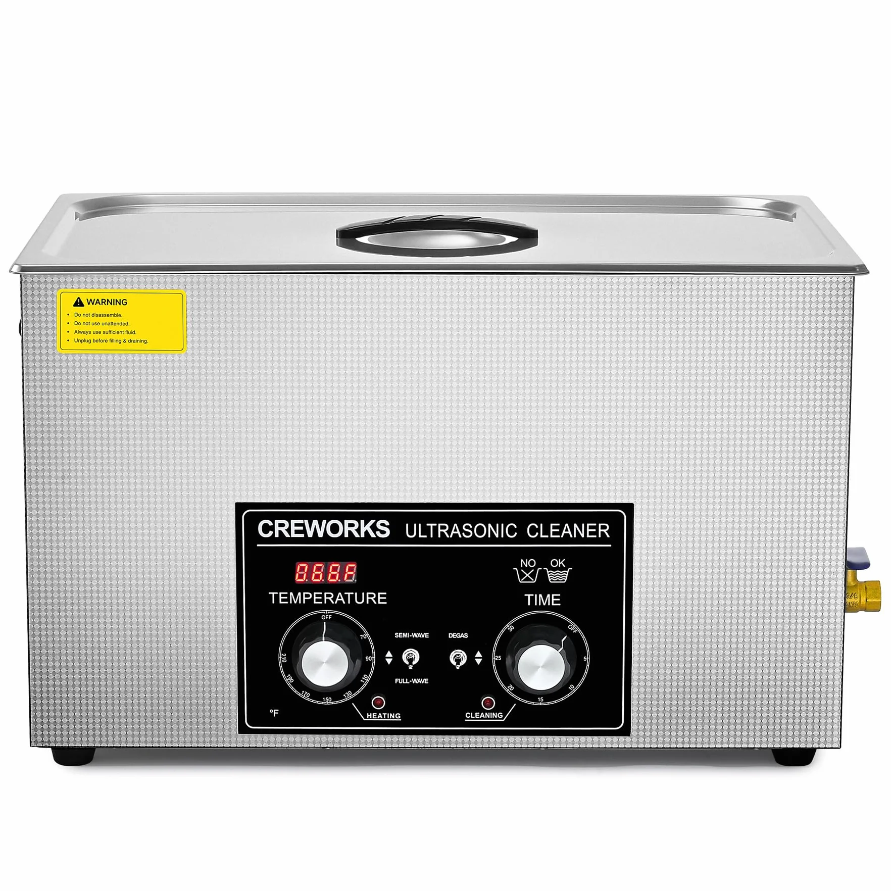 CREWORKS 30L Vasca Ultrasuoni in Acciaio Inossidabile con Riscaldatore e Timer 600W Pulitore Ultrasuoni Industriale con Modalità Degas e Delicata per Casa Laboratorio Utensili