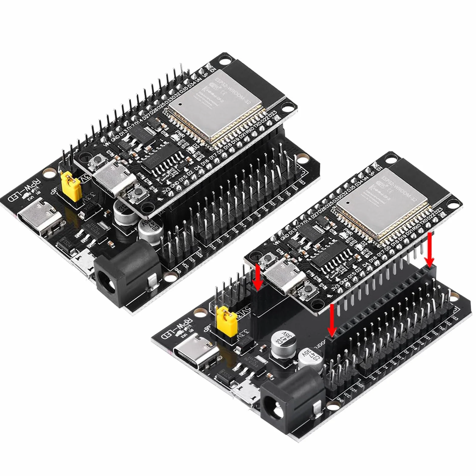 2 set per ESP32S e adattatore terminale NodeMcu per ESP32 Scheda di sviluppo WiFi Bluetooth WLAN Chip CH340