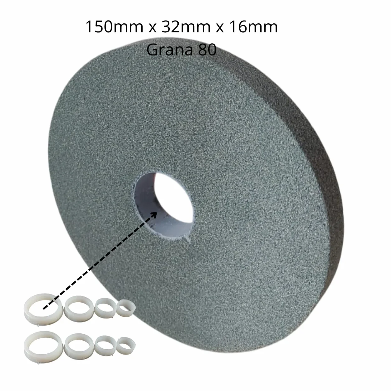 Disco Mola Abrasiva per Smerigliatrice da Banco 150x16 mm Grana 80 Set Professionale 4 Anelli di Riduzione 32-12.7mm