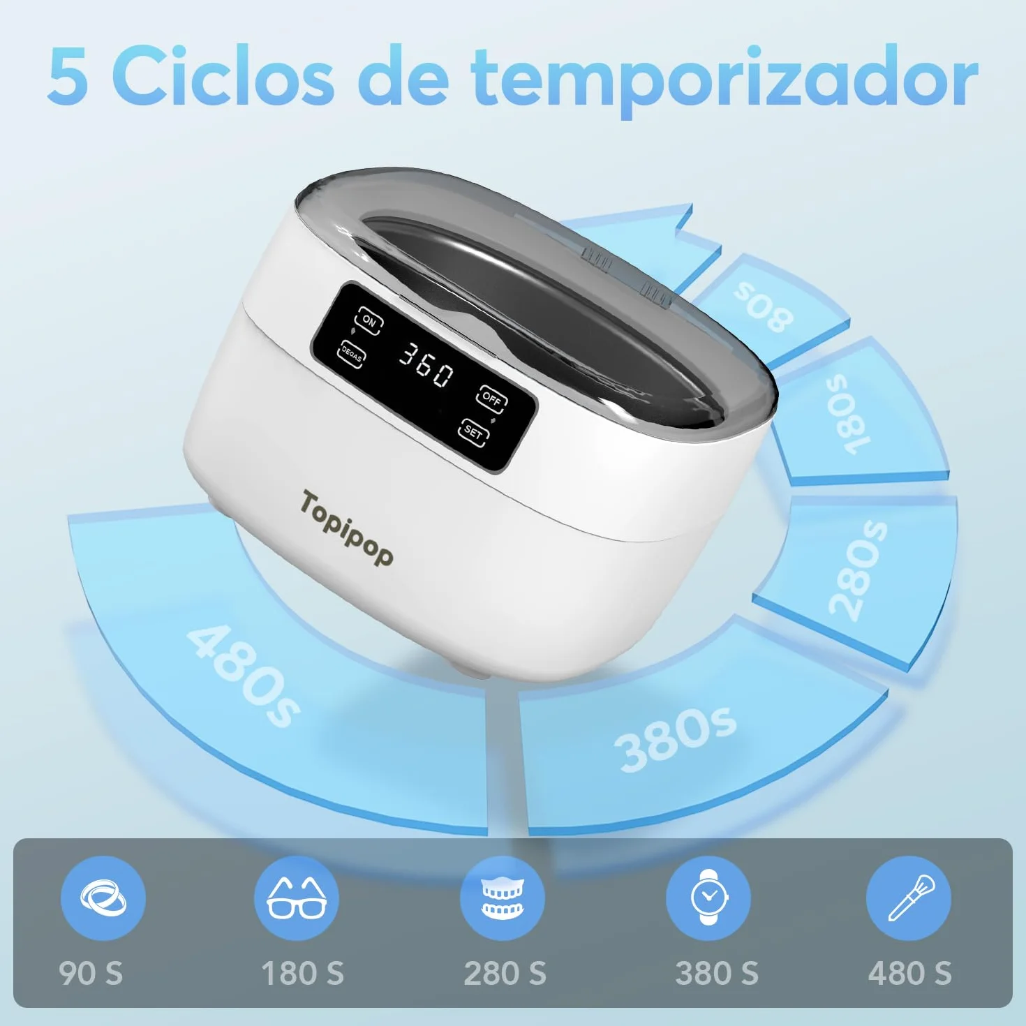Pulitore Ultrasuoni, Lavatrice Ultrasuoni48 kHz, Pulitore a Ultrasuoni da 750 ml, Ultrasonic Cleaner Professionale per la Pulizia di Occhiali, Gioielli, Orologi, Anelli, Protesi Dentarie (Bianco)