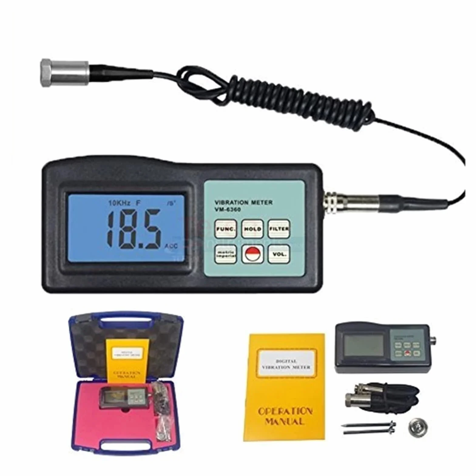 Misuratore Di Spessore Ad Ultrasuoni VM-6360 Tester di misurazione del vibrometro for misurazione delle vibrazioni digitali 10Hz-10kHz for plastica in rame in alluminio in acciaio metallico Misurazion