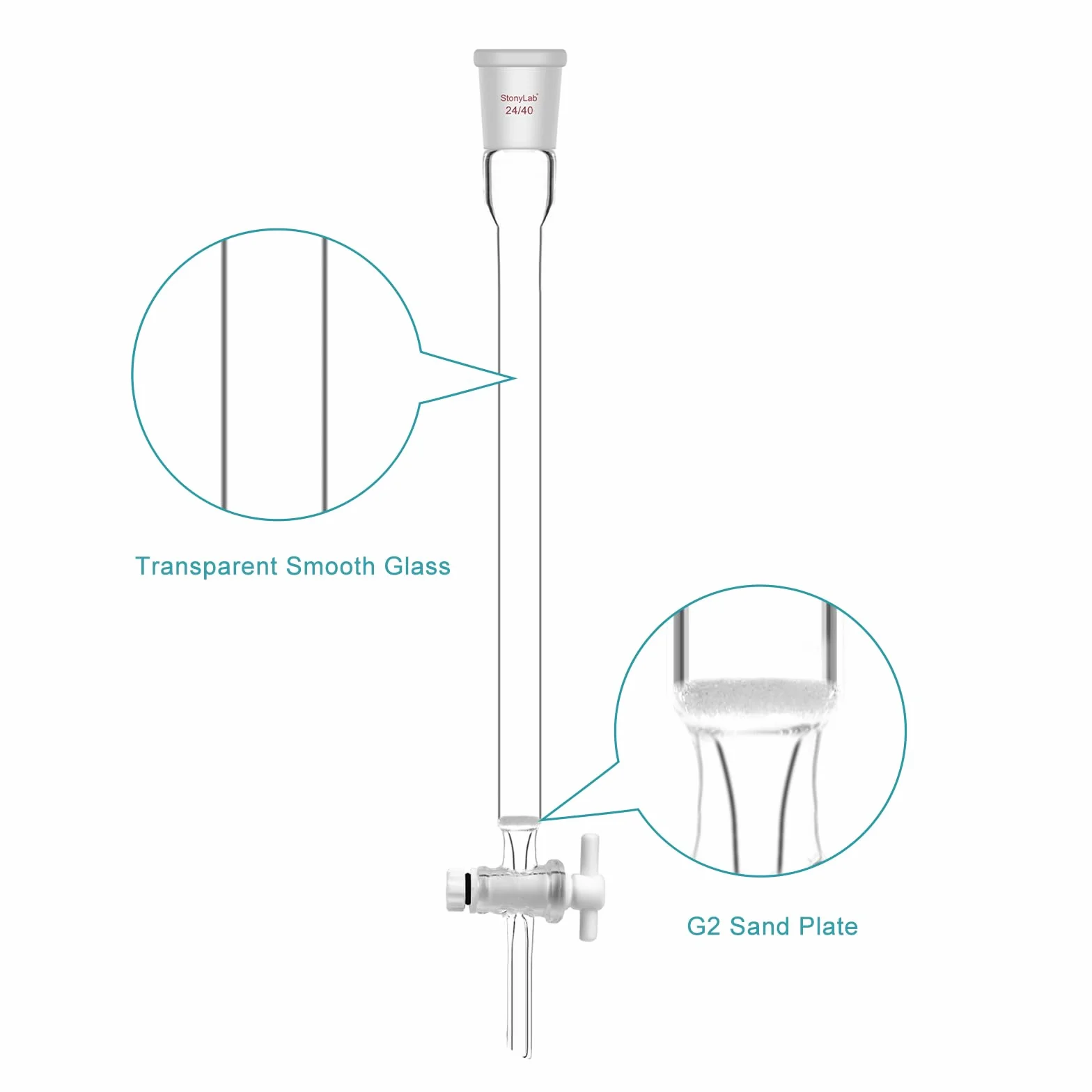 stonylab Colonna di Cromatografia in Vetro Borosilicato con Piastra di Sabbia G2, Diametro Interno 13 mm, Lunghezza Efficace 203 mm, Giunto 24/40