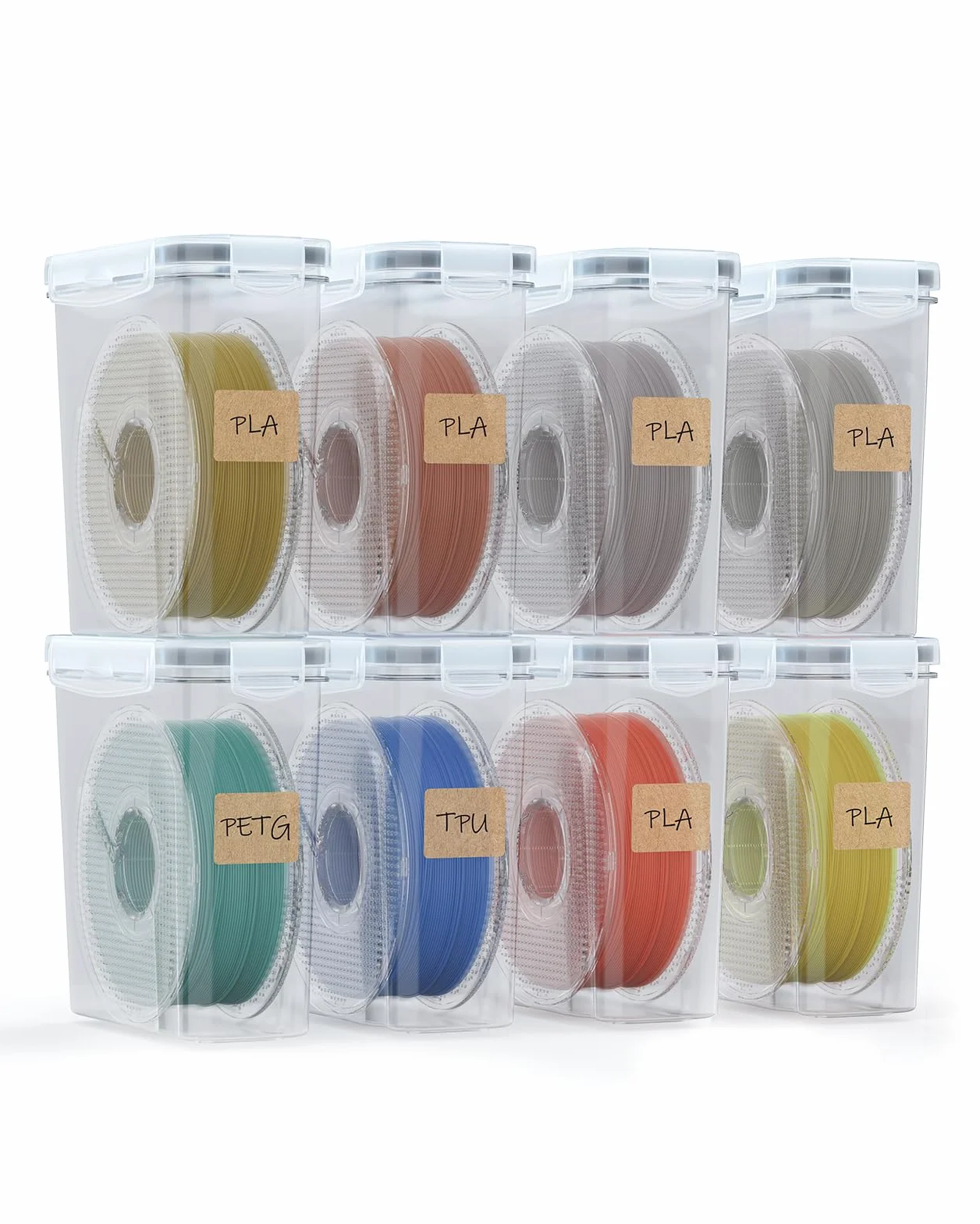 YOOPAI Scatola portaoggetti per filamenti, confezione da 8 contenitori per filamenti per stampa 3D, sigillatura e protezione, scatola portatile con essiccanti ed etichetta per casa e ufficio