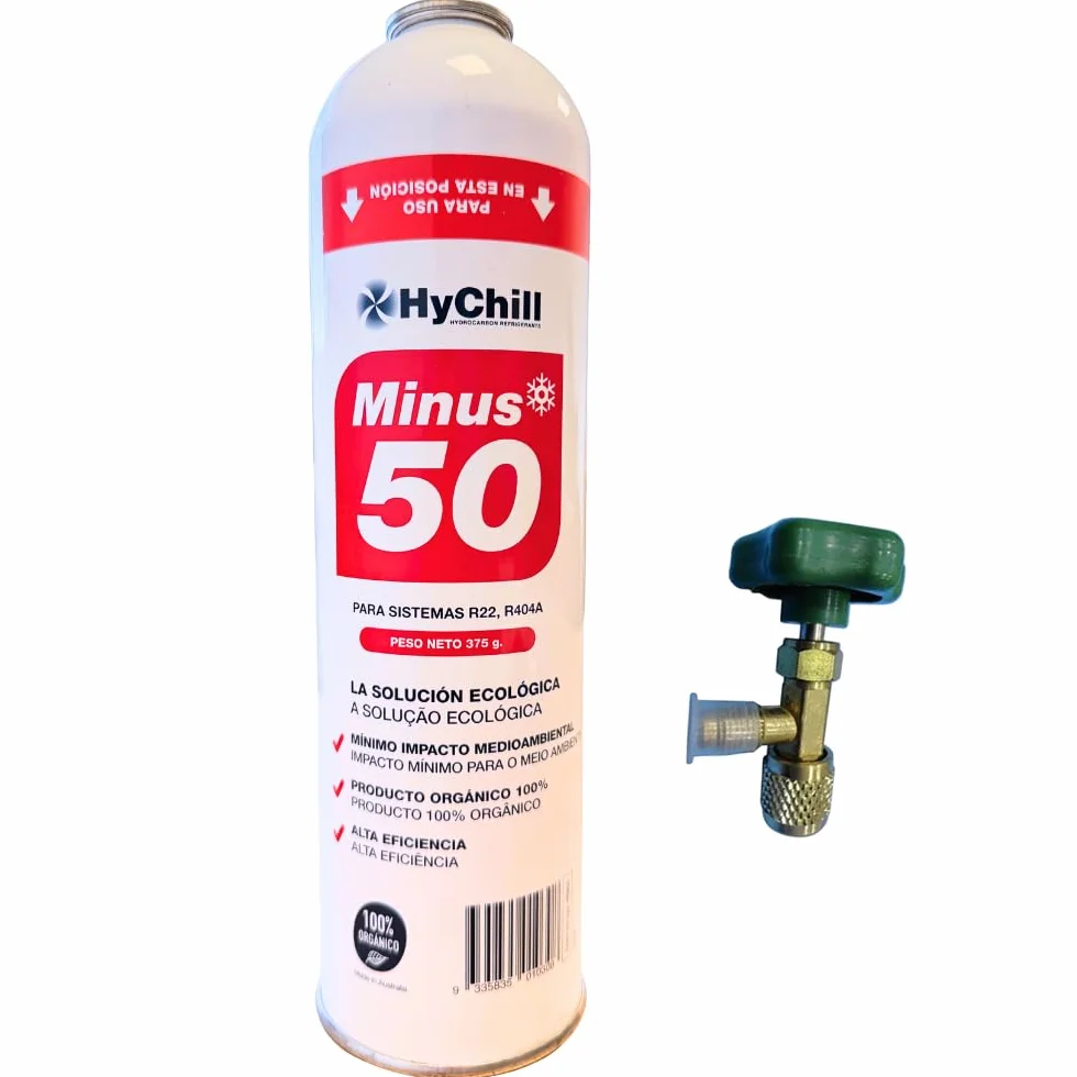HyChill Minus 50 Gas Refrigerante Ecologico Isobutano - Alternativa Compatibile R22 e R404 - Sostituisce R407 e R502 - Confezione Gas Organico (1 Bottiglia + Valvola)