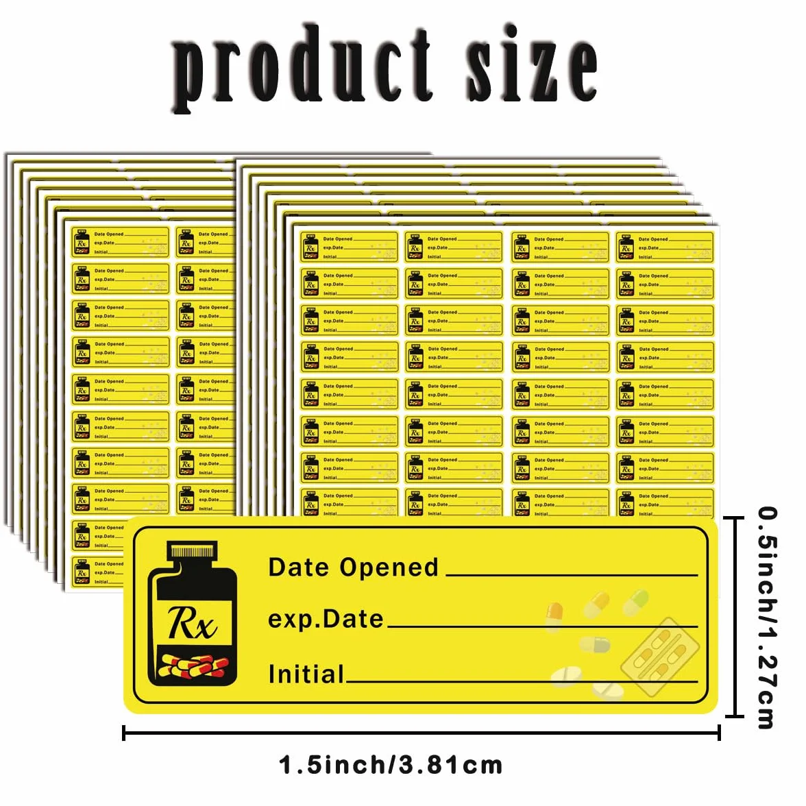 1000 adesivi con data di apertura/scadenza, 3,8 x 1,3 cm, istruzioni per farmaci, scadenza farmacia, etichetta per l'organizzazione dell'inventario delle pillole di droga