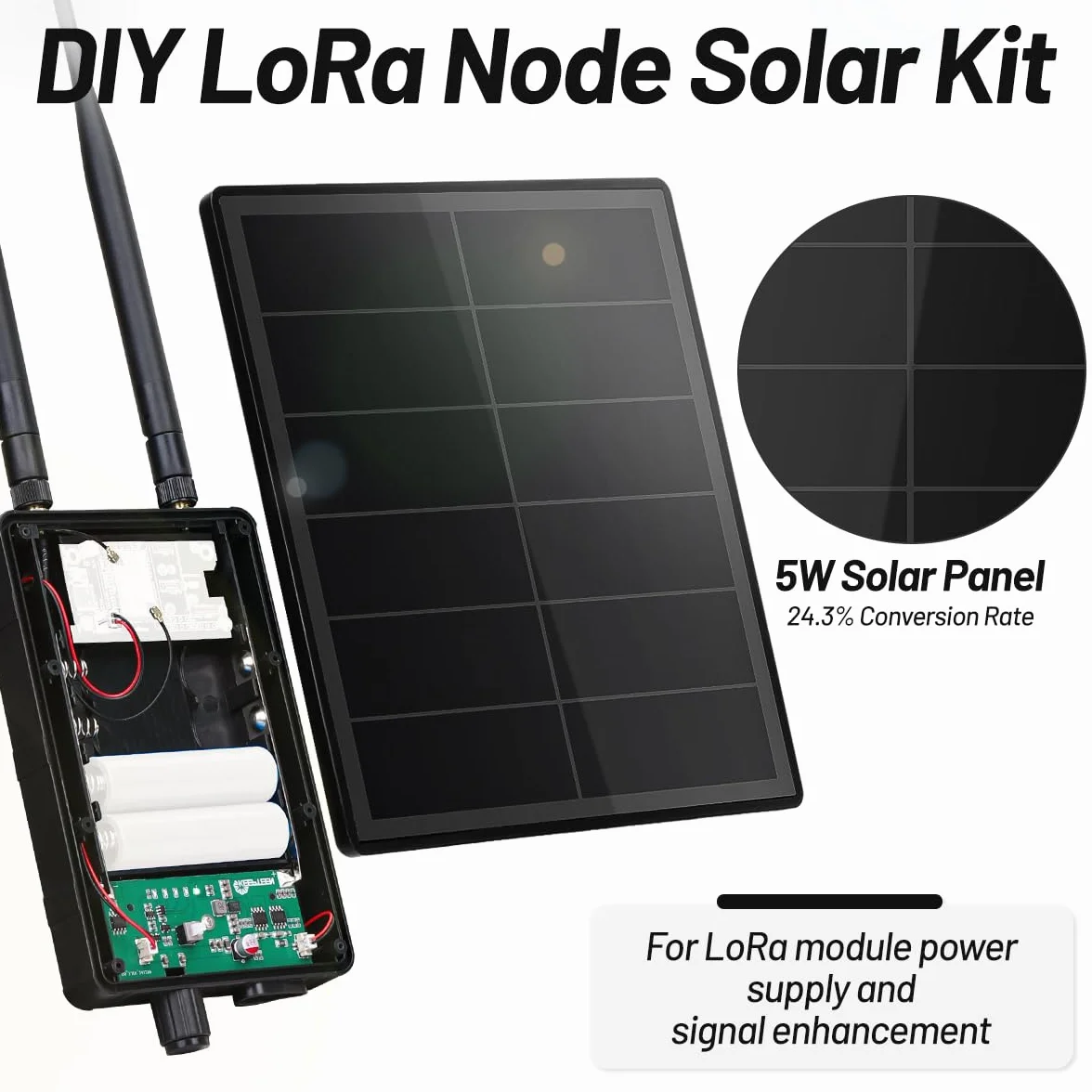 D5-2A 5W Solar Panel System for Rak4631 LoRa Module DIY Meshtastic Meshcore LoRa Node Kits 868MHz 2.4G BLE Antenna