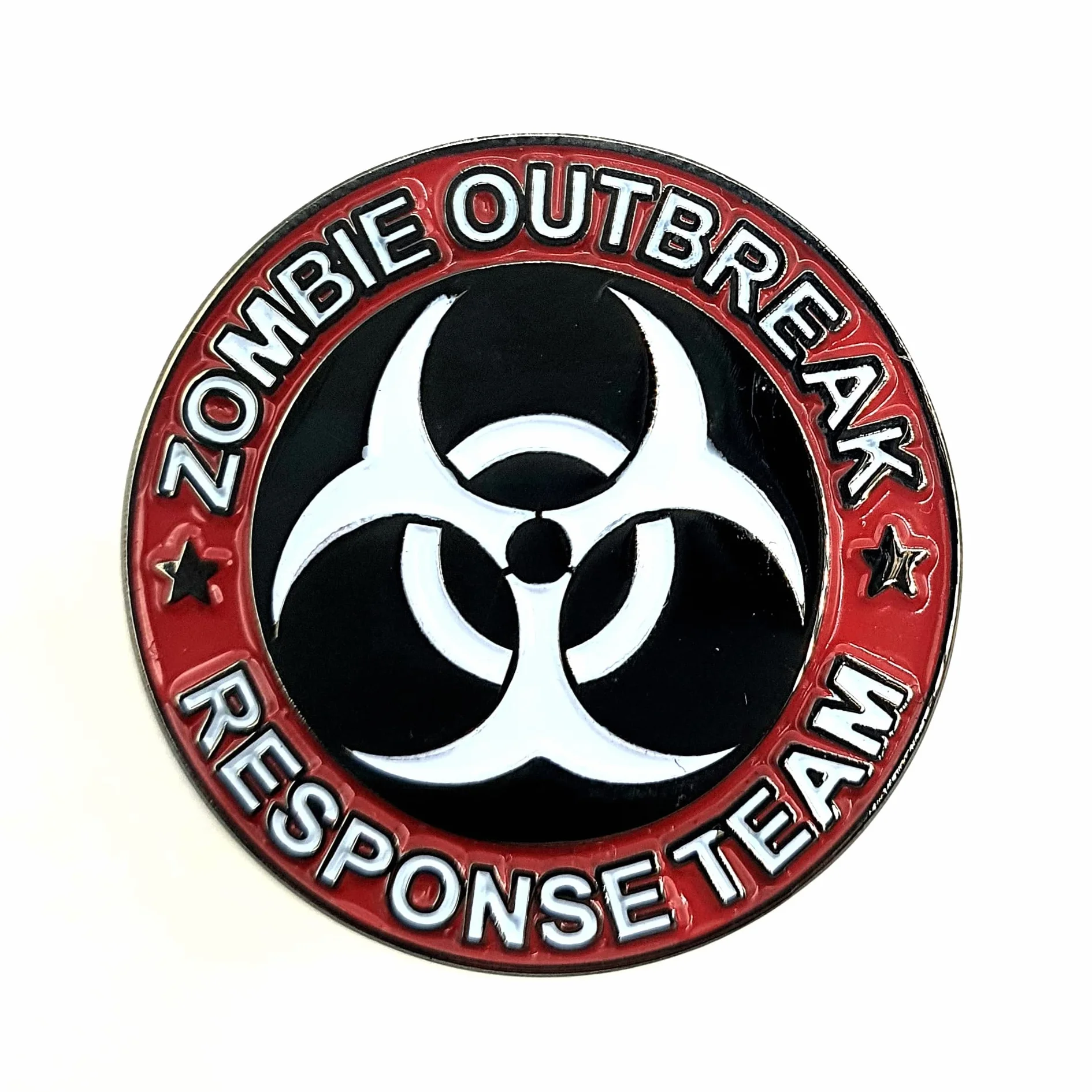 Spilla in metallo smaltato biohazard biohazard con squadra di risposta epidemia,, Metallo
