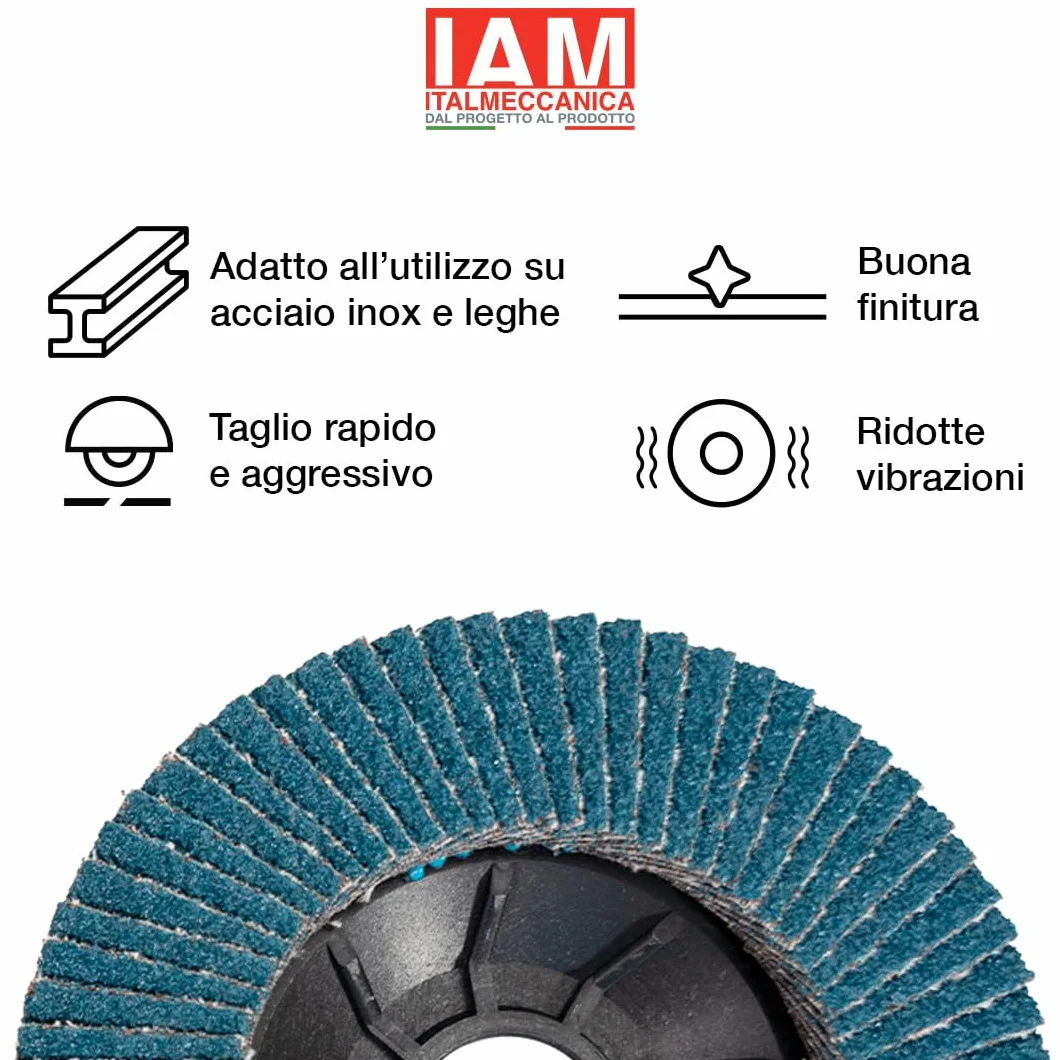 IAM Disco Lamellare Zirconio per Smerigliatrice 115x22mm Flap Disc Professionale Lamella Singola con Supporto in Nylon | Disco Abrasivo per Acciaio Inox e Metallo | Alta Durata | Grana 80 | 10 pezzi