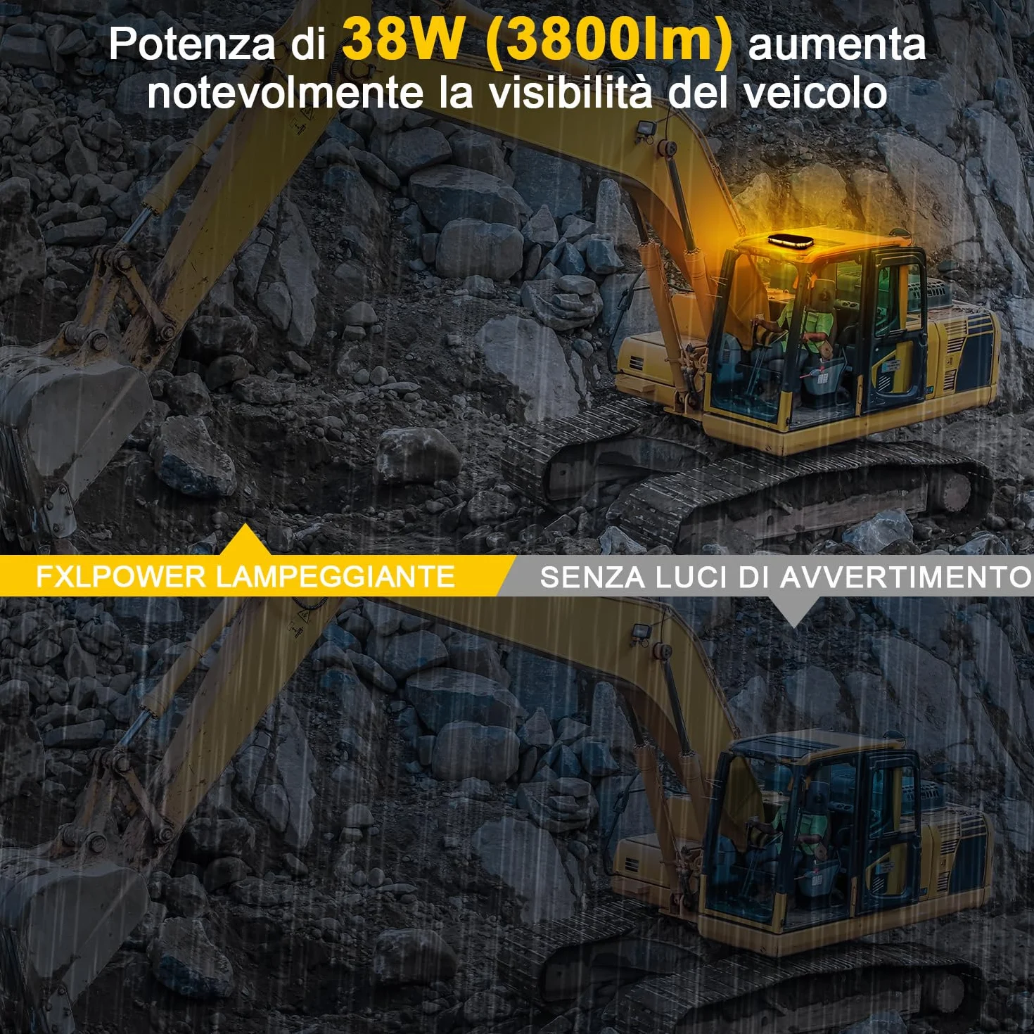 Lampeggiante Arancione a 42 LED con Magnete - Luce di Avvertimento 12V 24V, Cavo da 3,8 m, Impermeabile IP68, 38 Modalità per Camion, Attrezzature Edili, Agricoltura