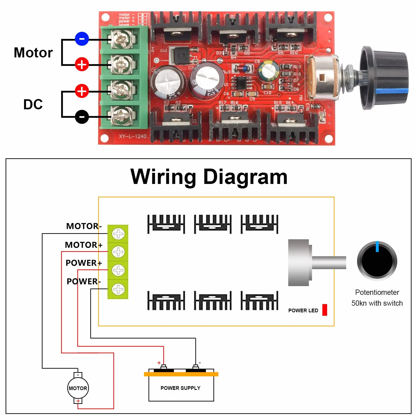 Regolatore di Velocità del Motore, Aideepen Regolatore PWM Motore DC 9-50V 40A 2000W | Controllo Velocità HHO RC | Generatore Segnale