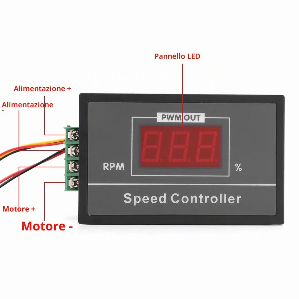 Regolatore di Velocità Regolabile DC con Display Digitale, Controllo Velocità Motore PWM con Interruttore DC 6V-60V