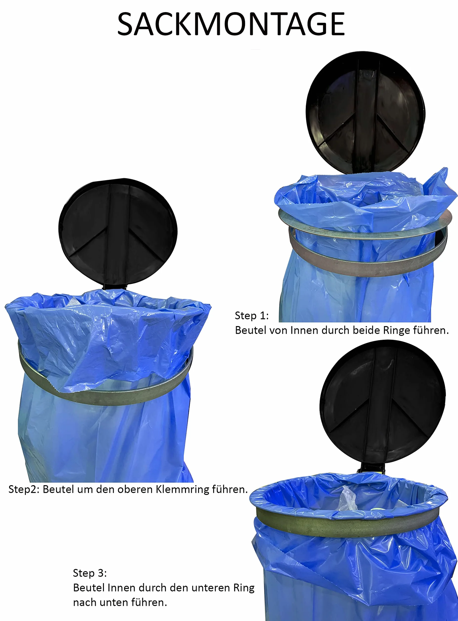 QUICK STAR Portasacco per Rifiuti con Coperchio e 4 Ruote | Supporto per Sacco in Metallo 120 Litri | Portasacco Stabile - Acciaio Zincato | Sacco Giallo 120L | Contenitore per Rifiuti Mobile