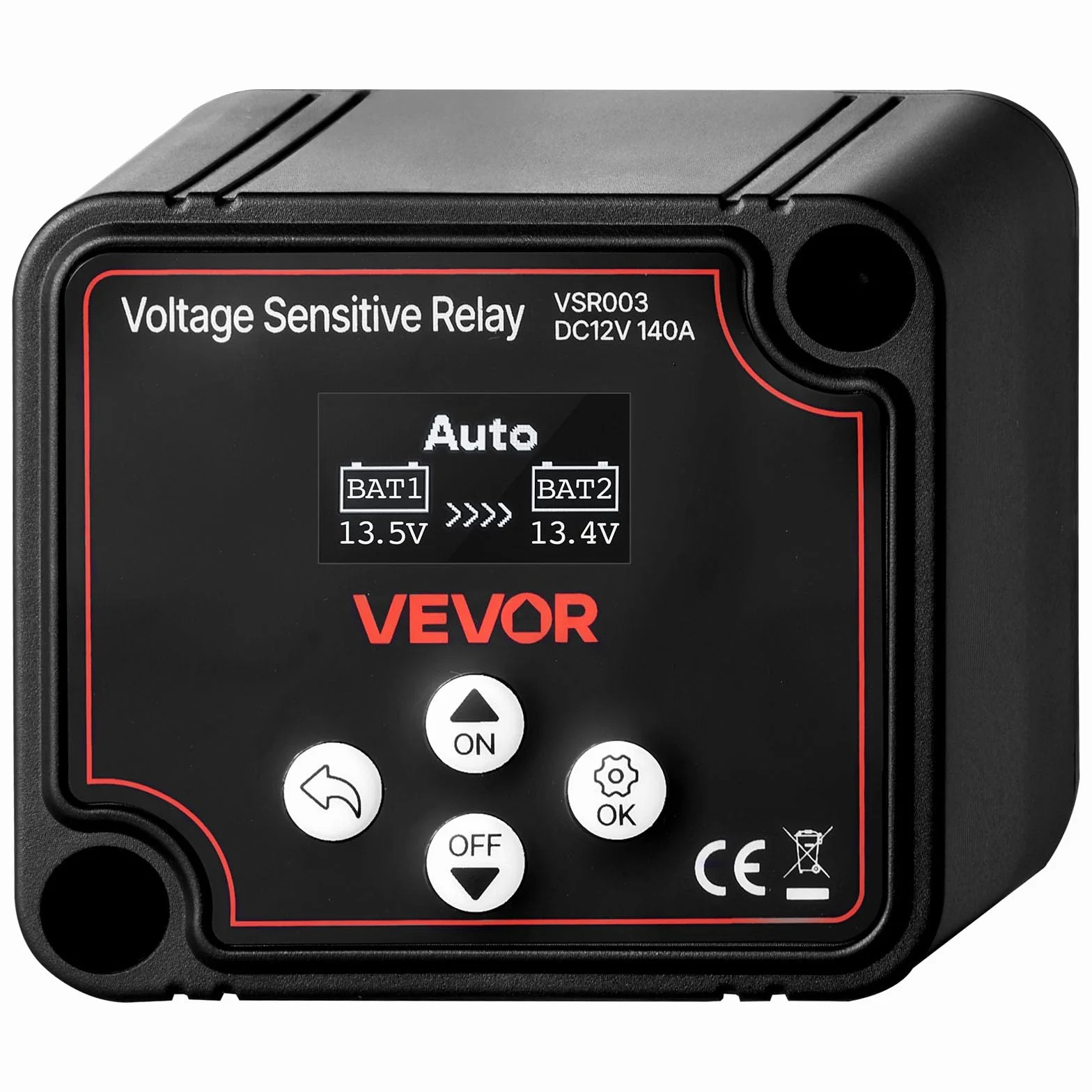 VEVOR Isolatore di Batteria Doppia Relè Sensibile alla Tensione VSR Manuale e Automatico con Schermo LCD 12 V 140 Amp, Isolatore di Batteria per Auto, Camion, Camper, UTV, ATV, Barca