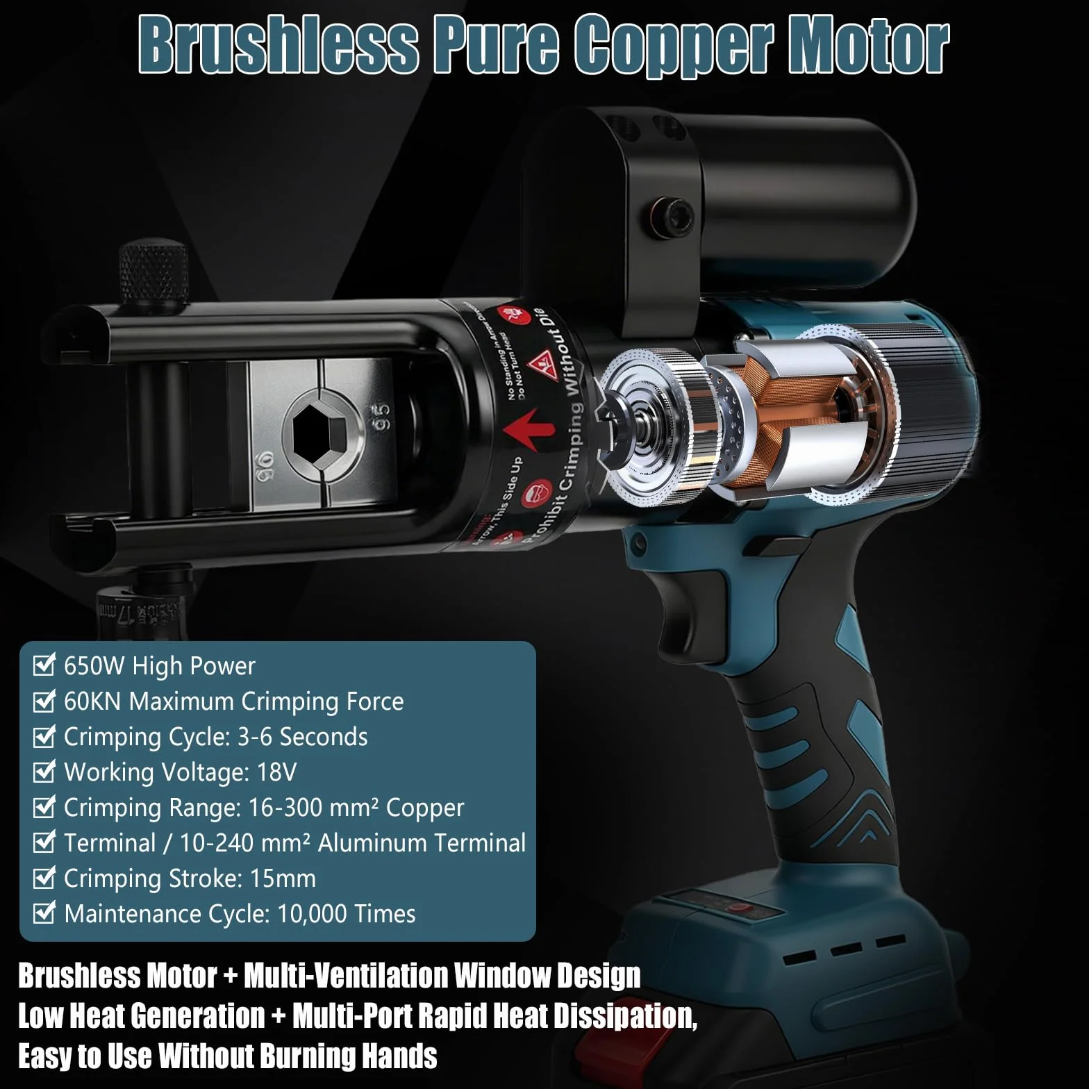 Pinza Crimpatrice Idraulica Compatibile con Makita 18V, Pinza Elettrica per Rame 16-300 mm²/ Capicorda in Alluminio 10-240 mm², Crimpatura Continuo per Cavi e Manicotti (Senza Batteria Caricabatterie)