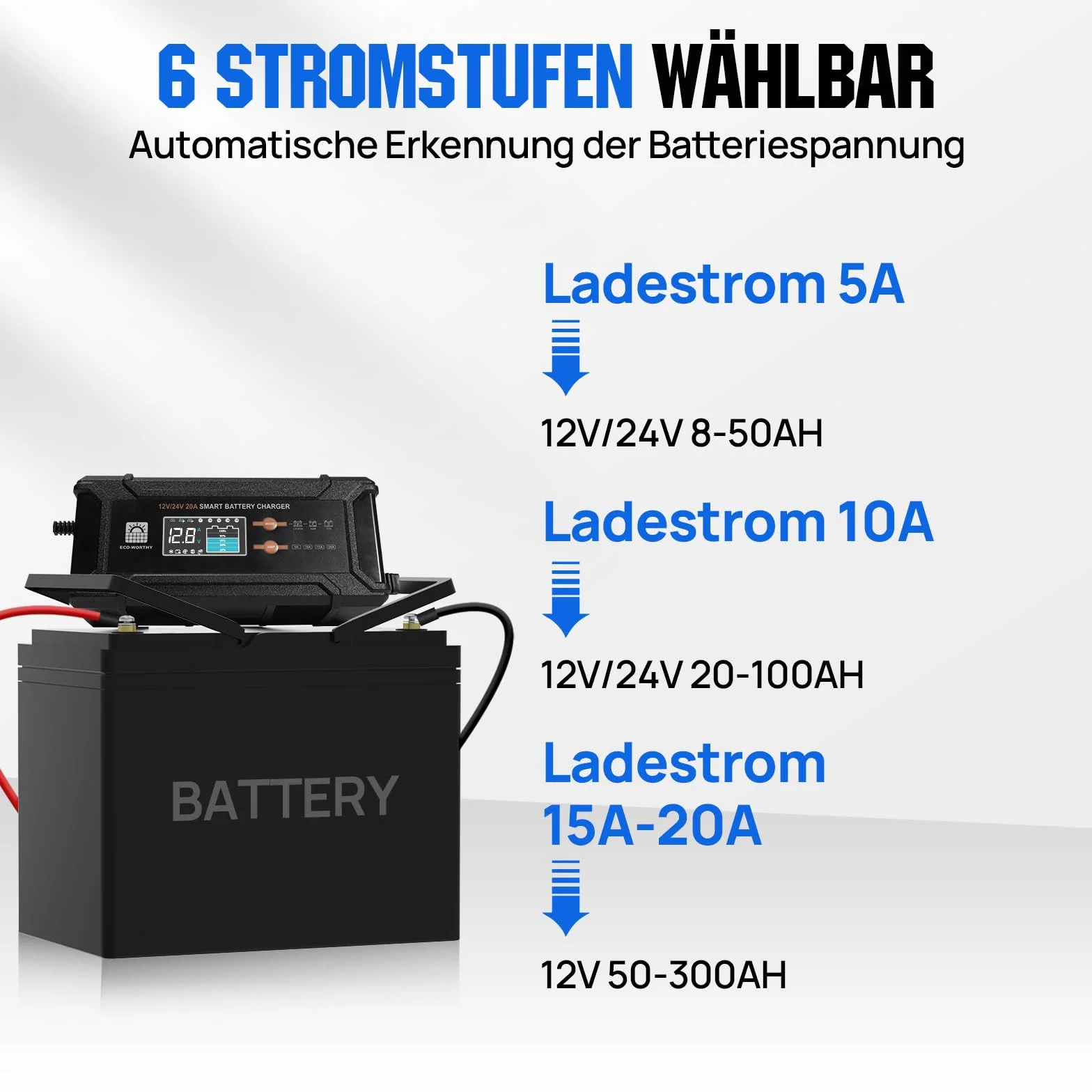 ECO-WORTHY LiFePO4 Bluetooth 12 V 100 Ah con Caricabatterie 12/24 V 20 A, batteria al litio 12 V 100 Ah con protezione BMS a bassa temperatura per camper, barche, roulotte