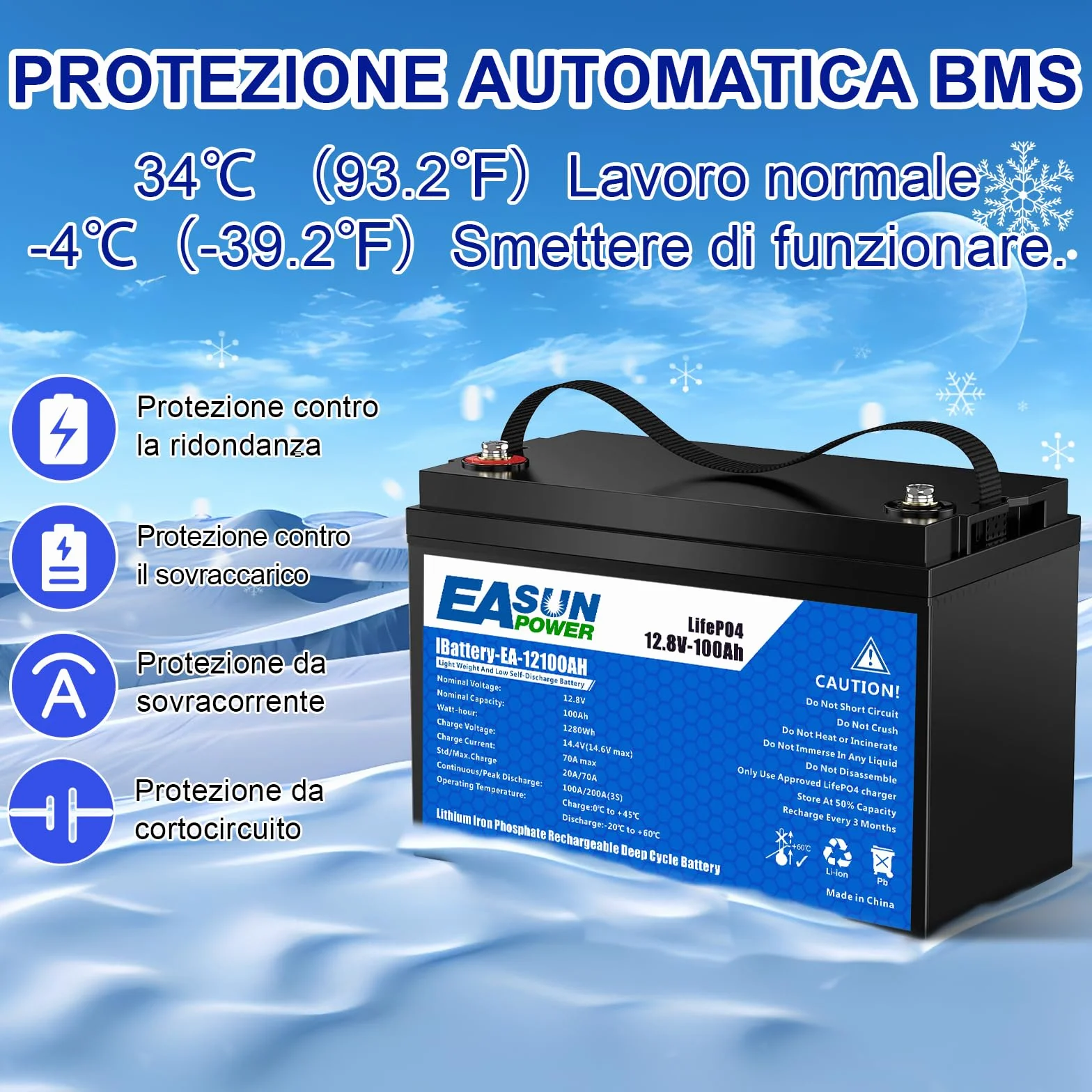 POWLAND Batteria LiFePO4 12V 100Ah con Oltre 6000 Cicli di Profondità,Batteria Litio 12V e di Protezione BMS e Schermo LED，Perfetta per Marine, Pannello Fotovoltaico, Casa (12V 100AH)