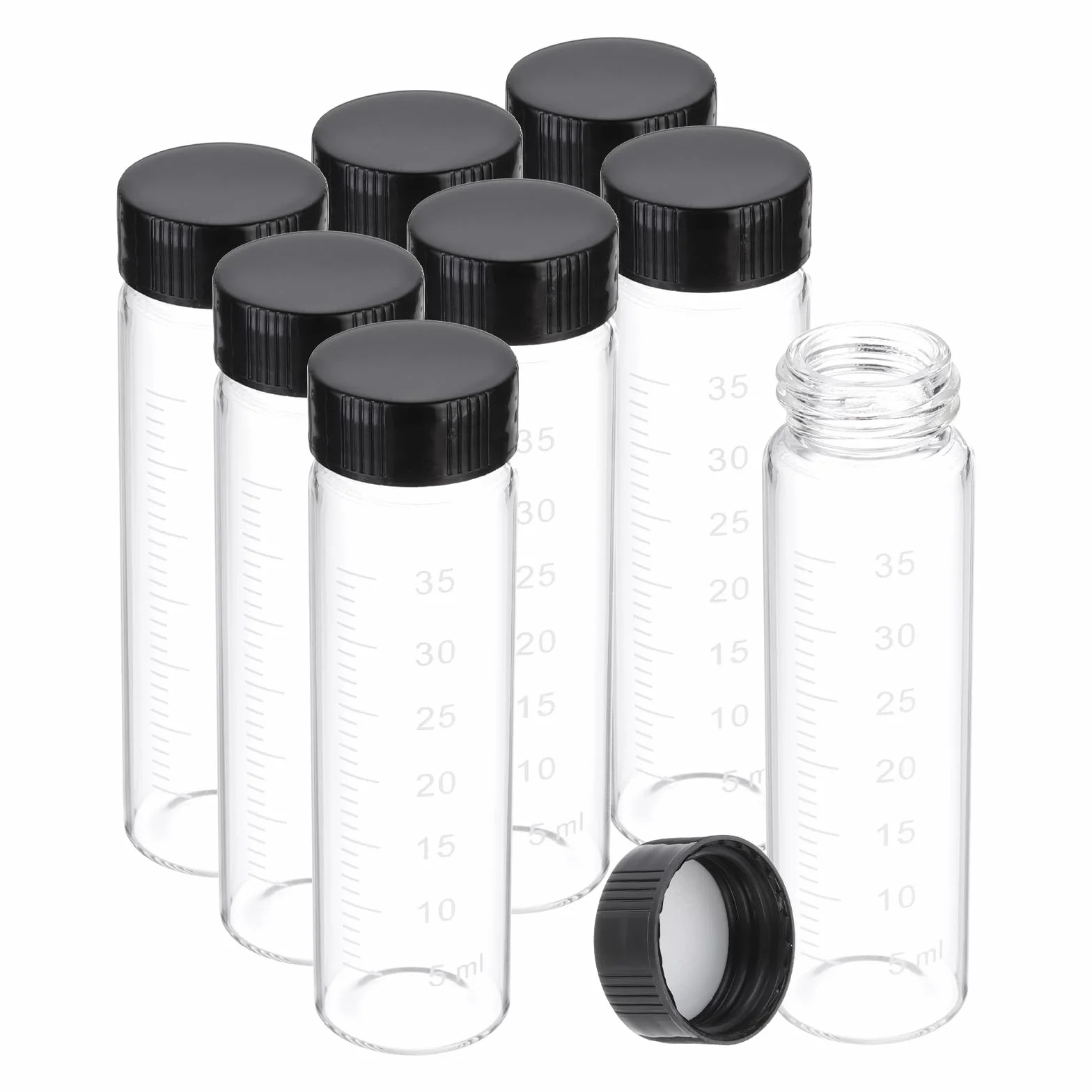 PATIKIL 8pz 40ml Piccoli Viali Vetro Trasparente con Tappo a Vite Nero, Bottiglie Campionamento Graduato Vetro Borosilicato Conservare Solidi Liquidi e Polveri