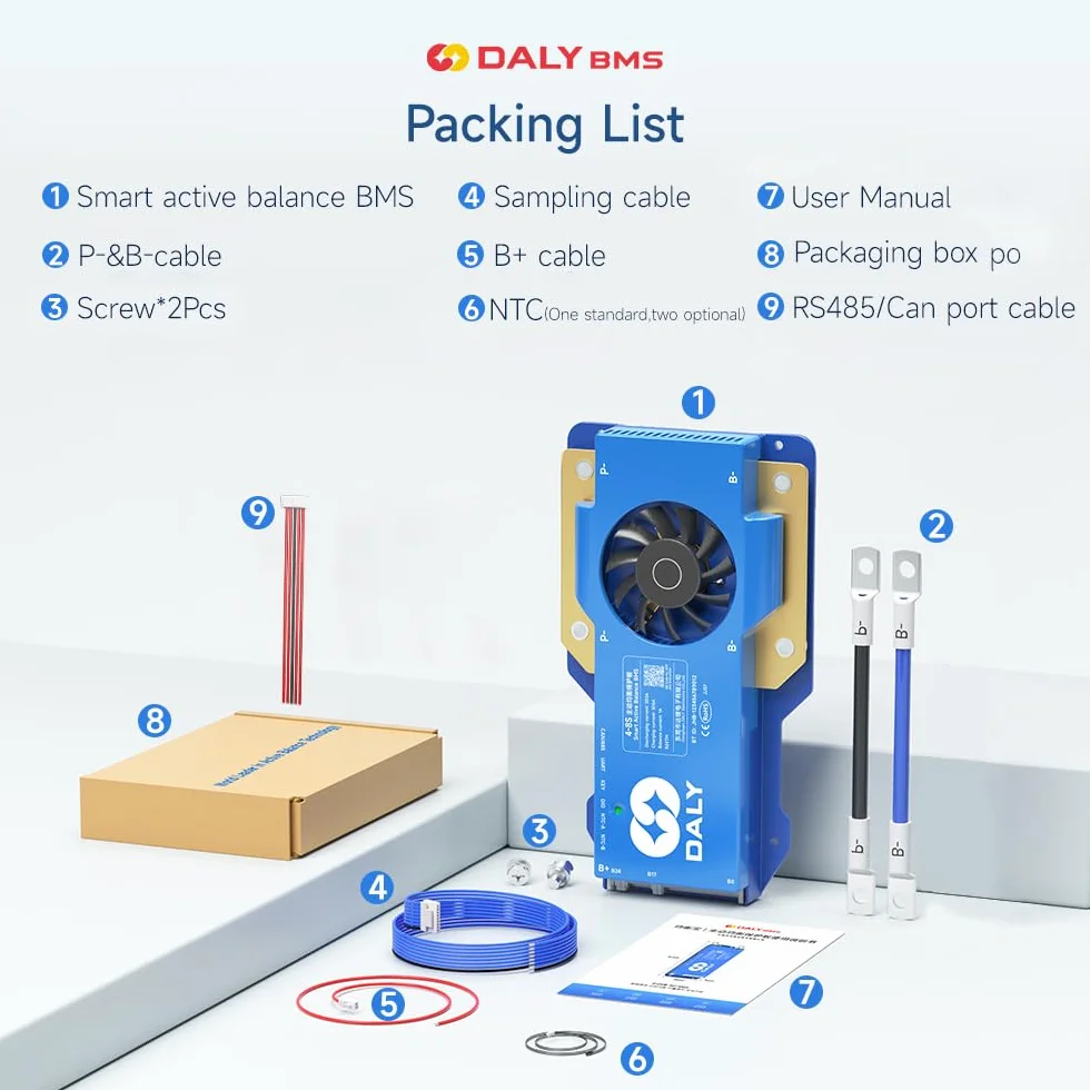DALY BMS 200A Balance da 12 V a 24 V – 1 A bilanciatore attivo 4S – 8S BMS Bluetooth RS485 CAN incorporato per LiFePO4/Li-ion/LTO batterie per sistema di energia domestica, centrale elettrica