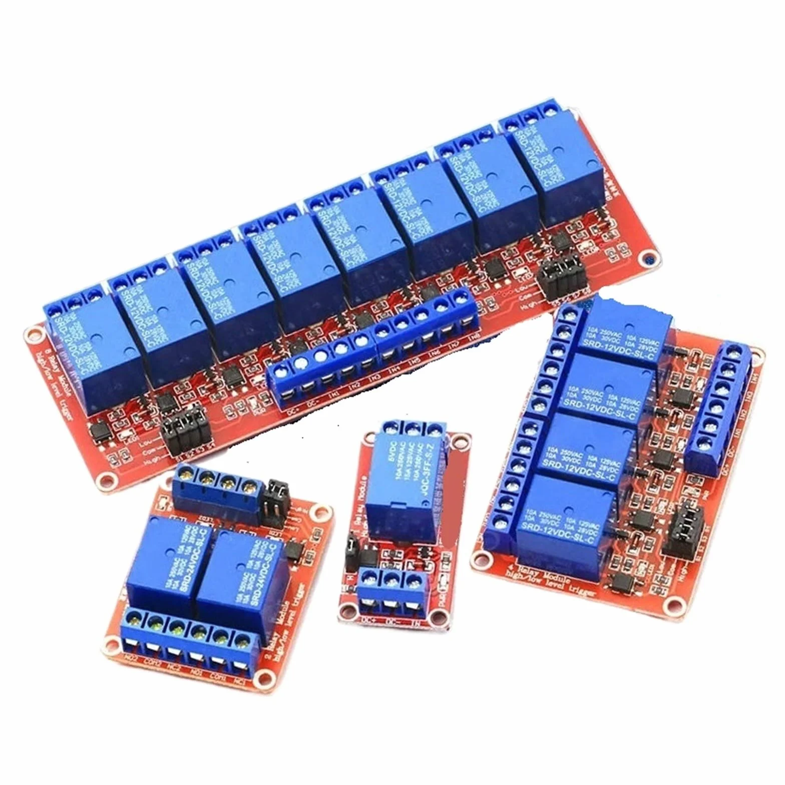Modulo relè DC 5V 12V 24V 1 2 4 6 8 con schermo con optoaccoppiatore/trigger di livello alto e basso(5 Pcs,8 Channel 5V)
