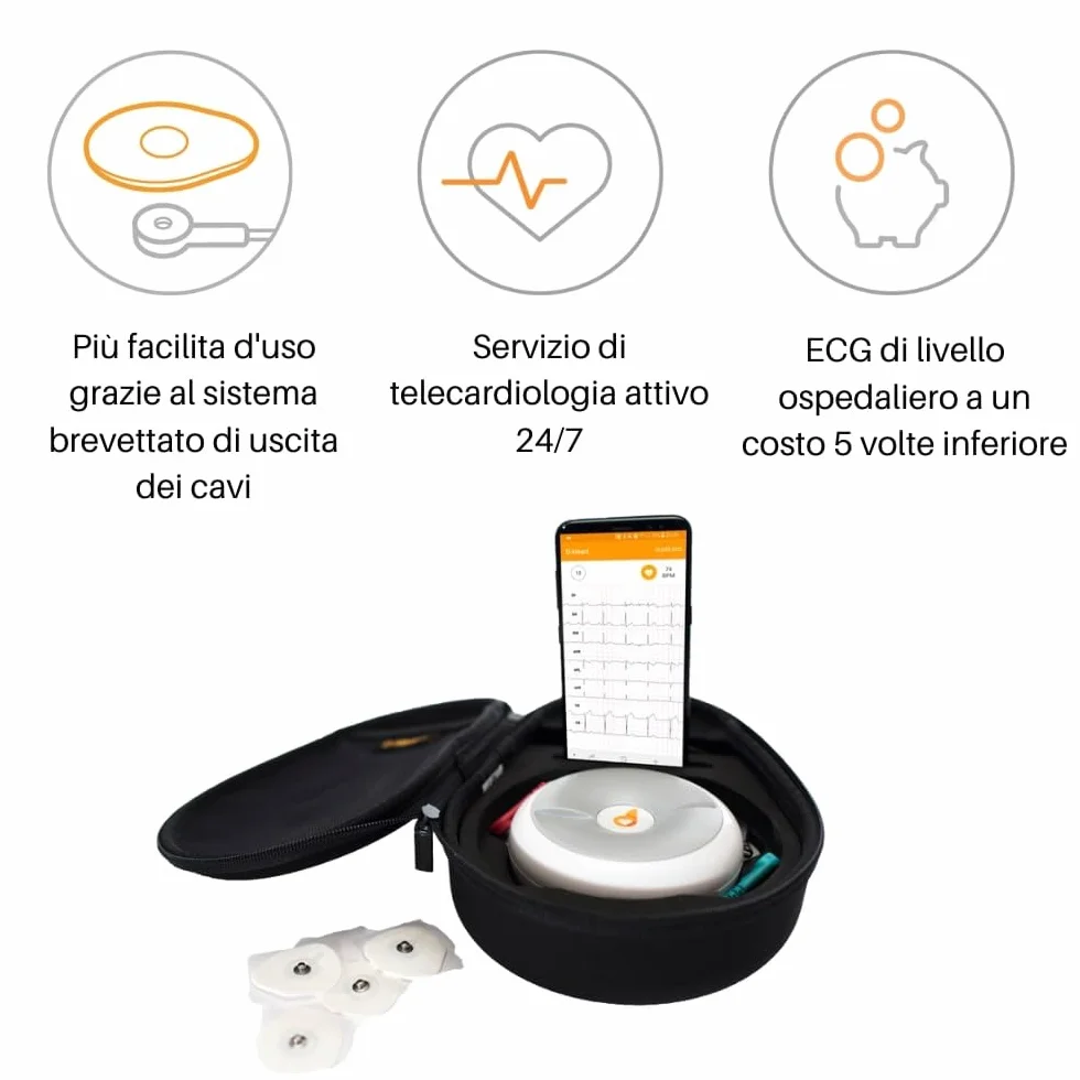 D-Heart, Dispositivo ECG Portatile, a 12 Derivazioni, Portatile, compatibile con Smartphone e Tablet tramite Bluetooth