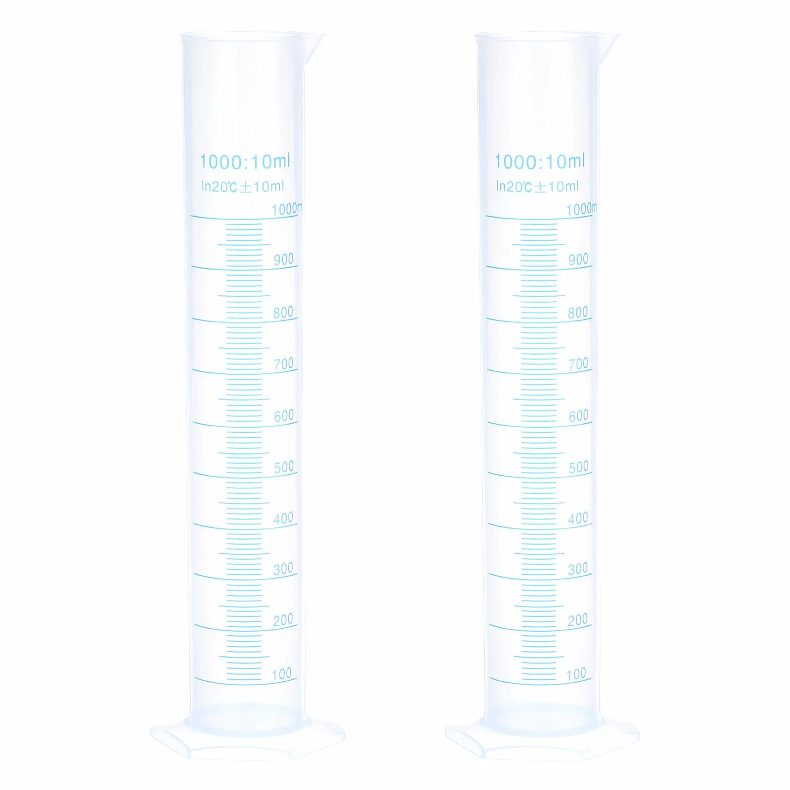 QUARKZMAN Cilindro Graduato in Plastica, Cilindro di Misurazione 1000 ml, Becher per Tubi di Prova, Marcatura Metrica 2 Lati, Base Esagonale Trasparente per Laboratorio Casa, 2pz