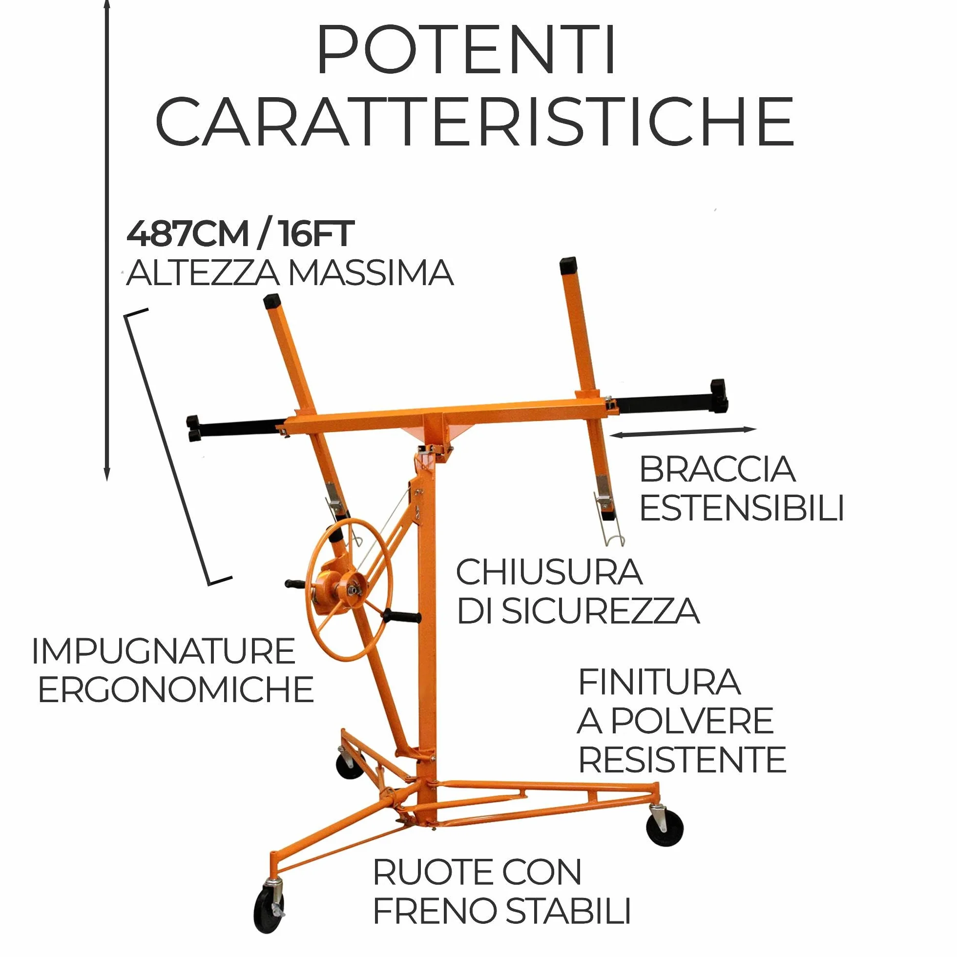 Alzalastre per Cartongesso XXL Alza Solleva Lastre Portata Fino a 68kg per Pareti e Soffitti Pannelli Cartongesso Altezza Massima 4.9m