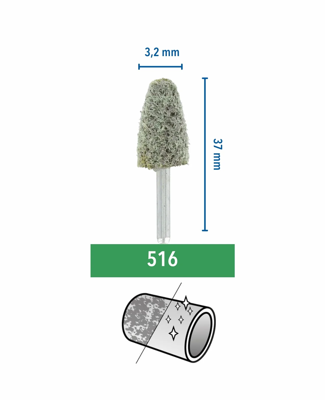 Dremel 516 punta abrasiva a forma di proiettile per la sbavatura di materiali metallici (13 mm)