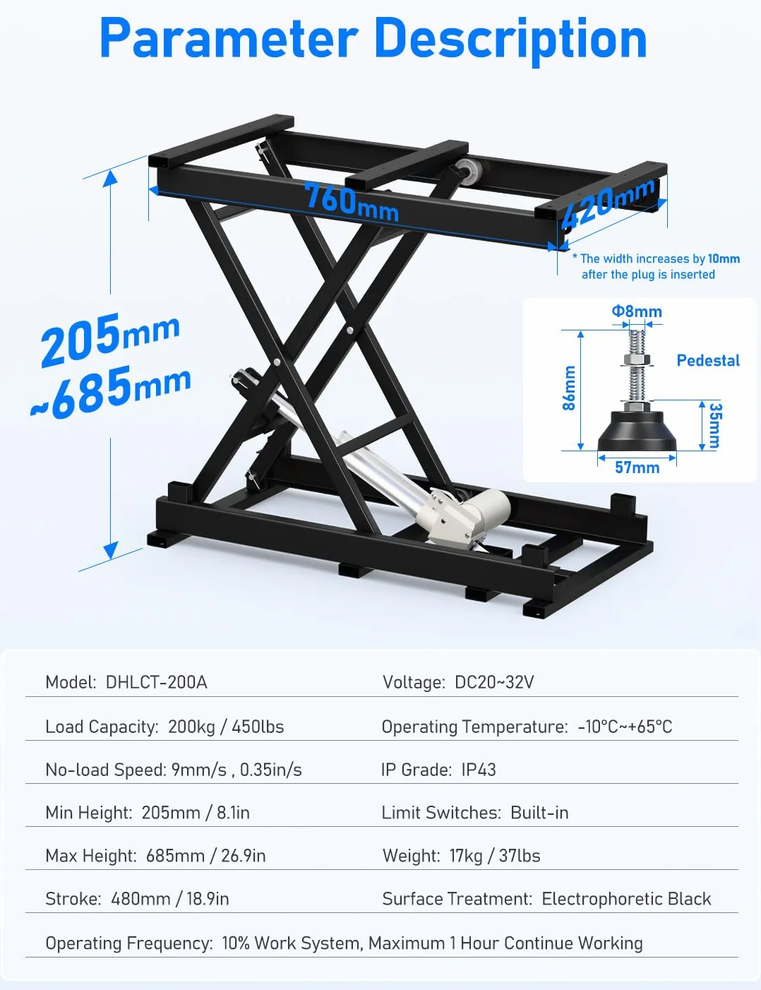 DIHOOL Elettrico Tavolo Sollevatore a Cerniera 200KG Tavolo Sollevatore Laboratorio Auto Officina Altezza Regolabile 195-680MM Alimentazione AC 100-240V e DC 24-30V