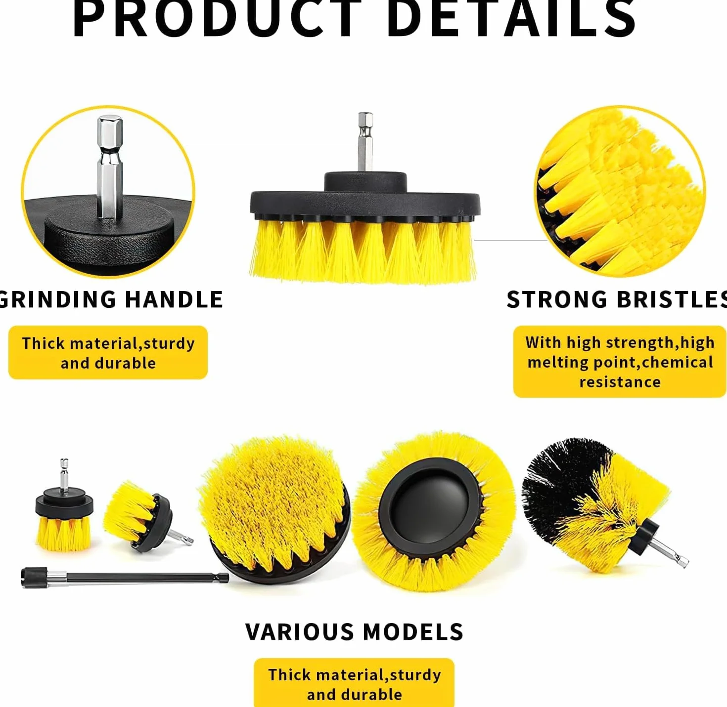 10 Pezzi Spazzola Elettrica Rotante, Spazzole per Trapano Elettrico, Spazzole per Trapano per Pulire Drill, per Auto, Pneumatici, Piastrelle, Pavimenti, Cucine, Vasche da Bagno (Giallo)