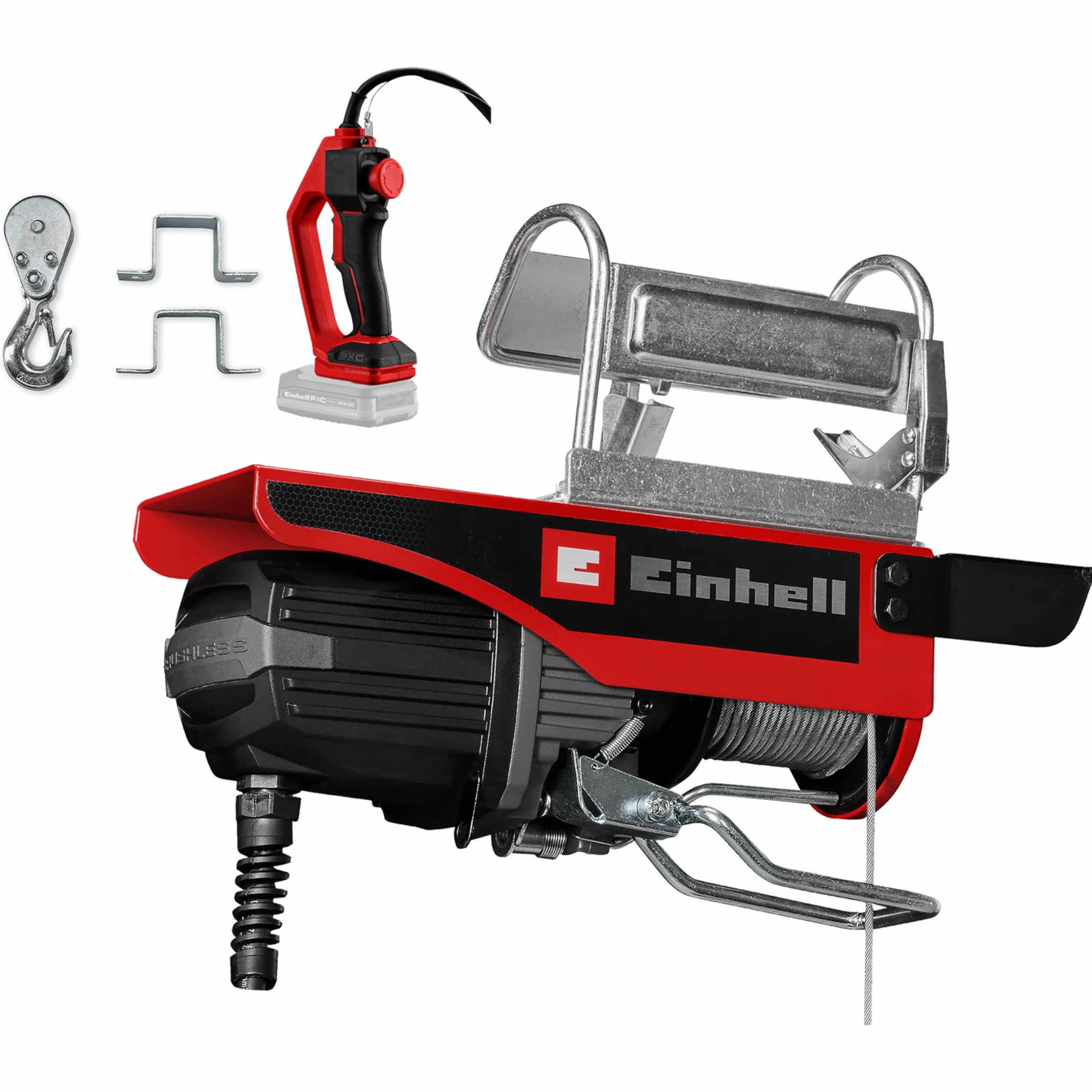 Einhell paranco a batteria TE-EH 18/250 Li BL Power X-Change (18 V, Brushless, portata 125 kg / 250 kg con puleggia, altezza di sollevamento 12 m, velocità di sollevamento 3,5 m/min, fune d’acciaio)